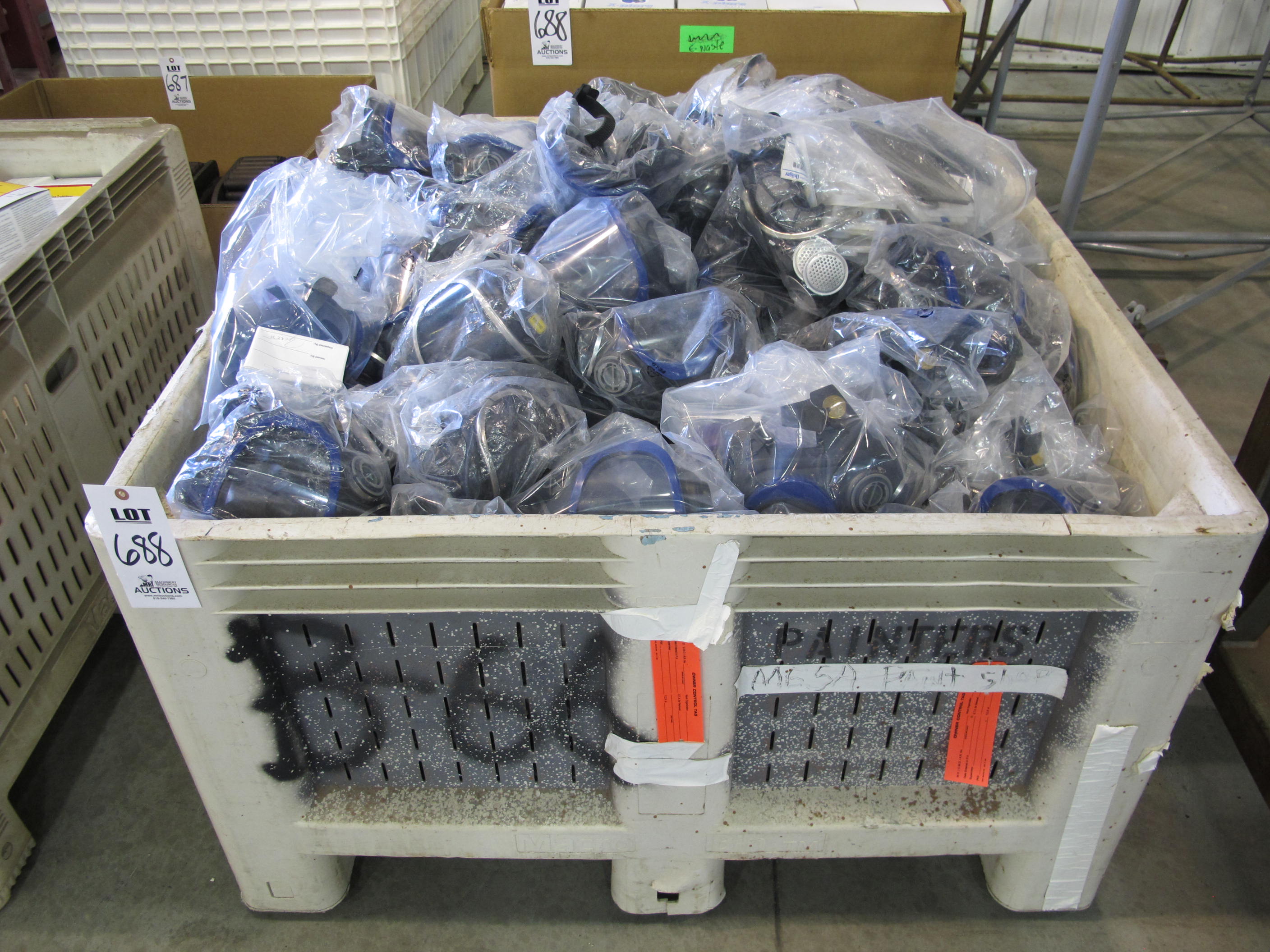 LOT (3) PALLETS FULL FACE MASKS & (1) PALLET MASK FILTERS (G-49) LOADING & HANDLING FEE $45-