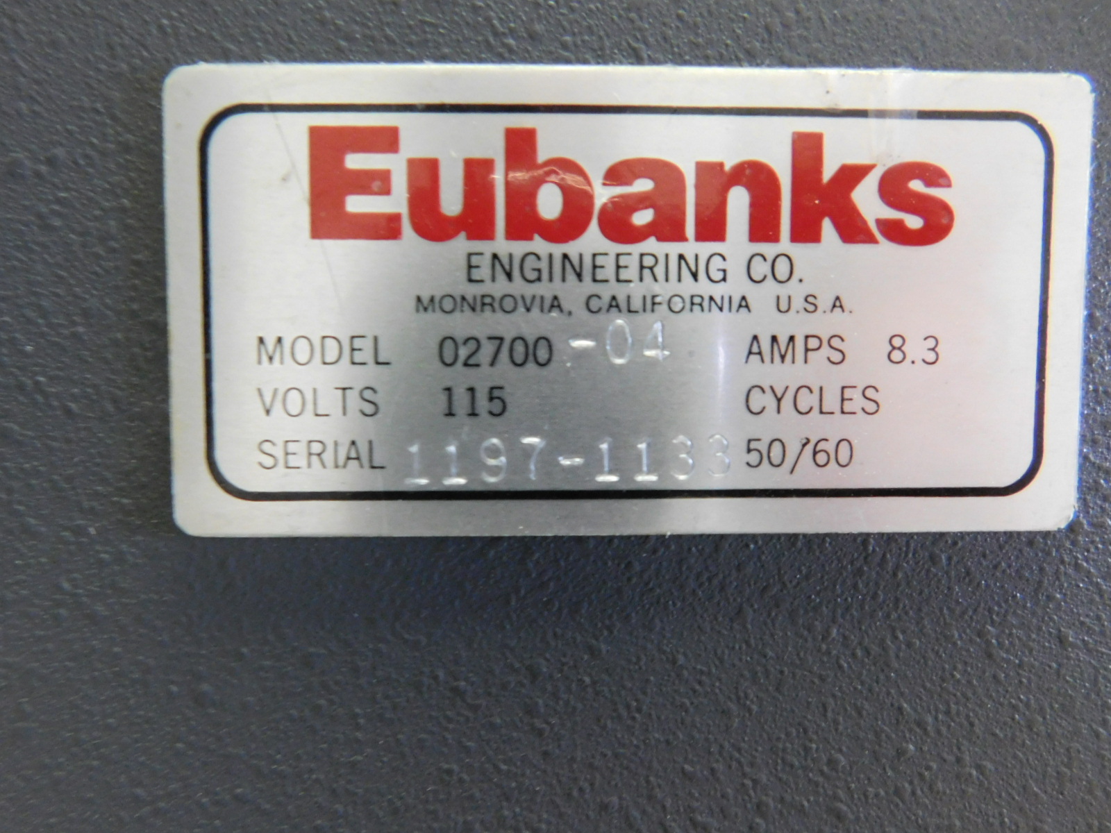 EUBANKS PNEUMATIC AUTOMATIC WIRE STRIPPER, MODEL 02700-04, S/N 1197-1133-70