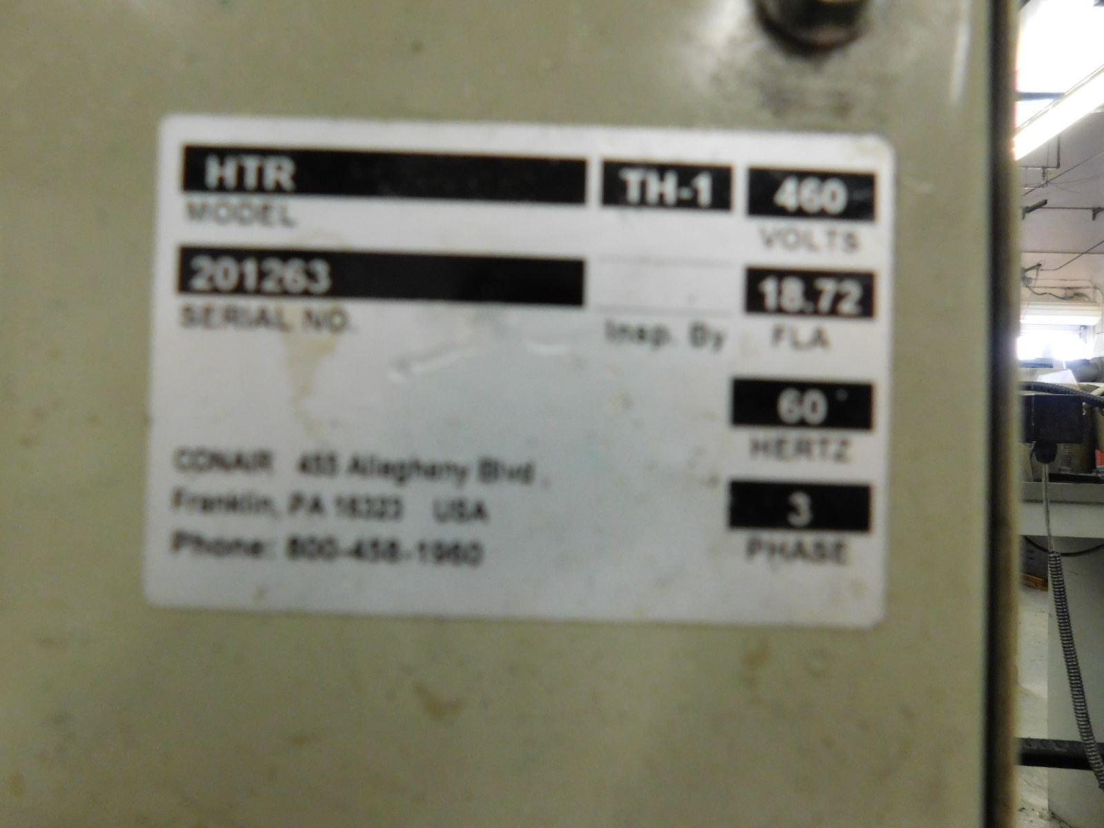CONAIR THERMOLATOR, MODEL HTR, S/N 201263, W/TH-1 MICROPROCESSOR CONTROL-72