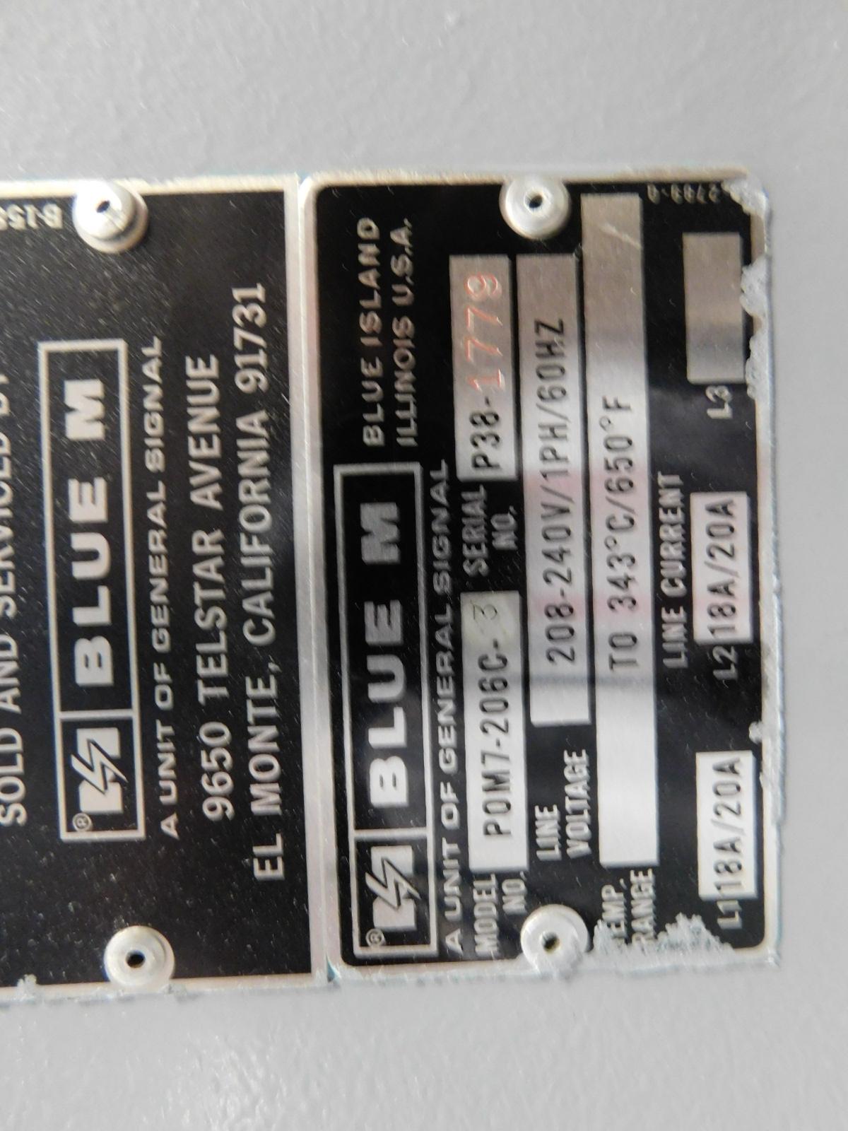 BLUE M OVEN, MODEL POM7-206C3, TEMP RANGE: UP TO 343 DEG. C/650 DEG. F, S/N P38-1779-77