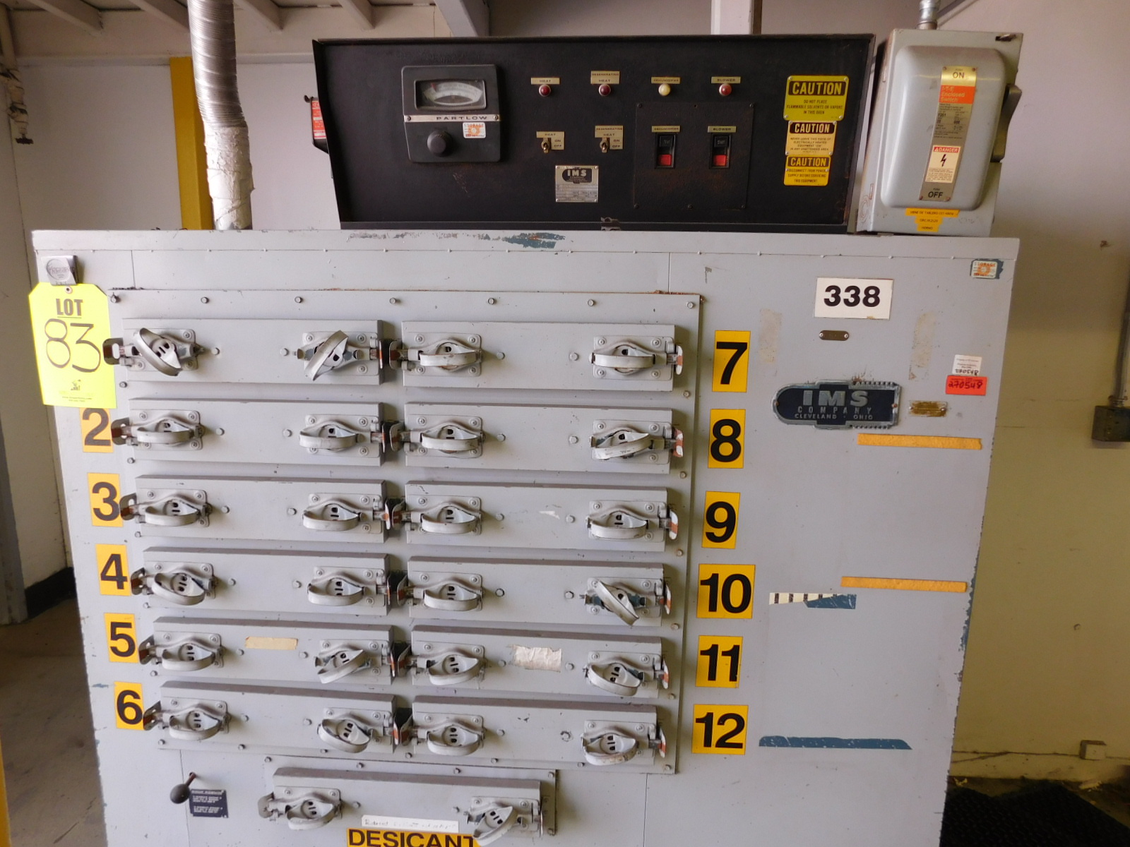 IMS 12 DRAWER DEHUMIDIFIER, MODEL DG-1012MSN2, MAX OPERATING TEMP: 350 DEG. F, S/N 260043-83