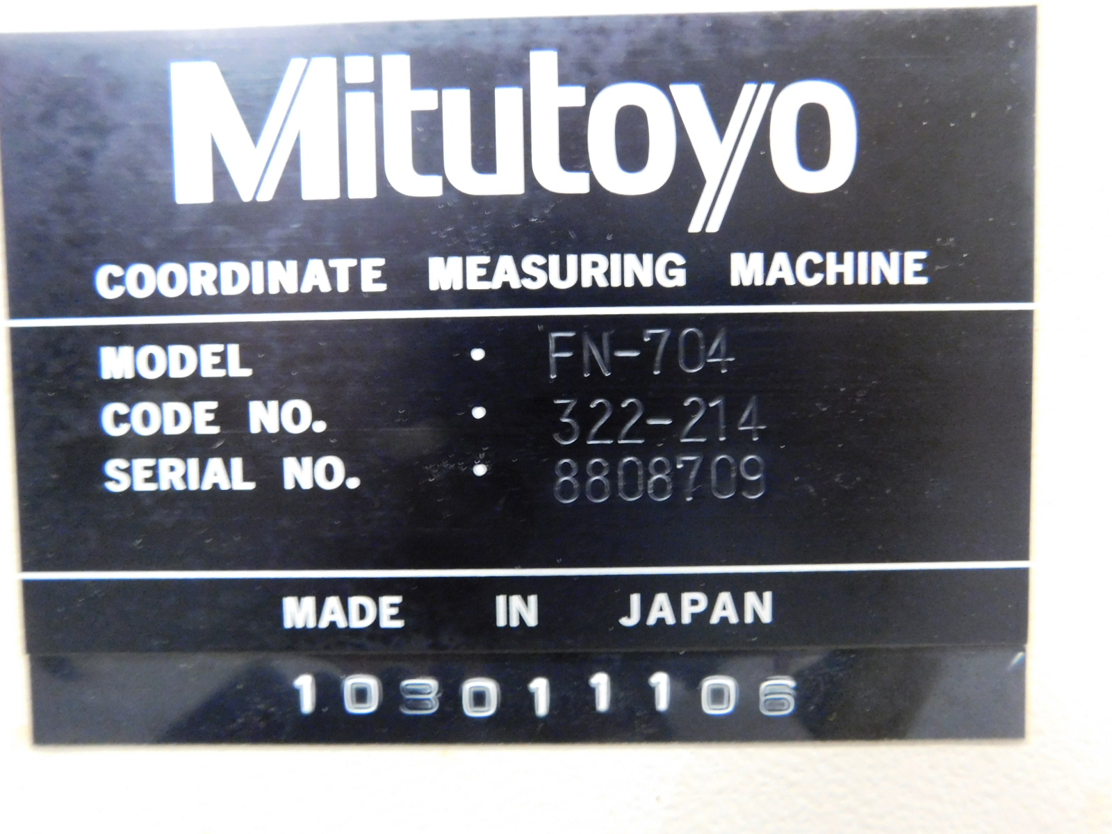 MITUTOYO FN 704 COORDINATE MEASURING MACHINE, W/GRANITE SURFACE PLATE-85