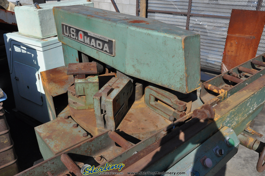 30 Ton Used Amada Hydraulic Turret Punch, Mdl. IW-304, 5 Punching Dies, Roller Material Support, Power Turret Rotate, Horsepower: 7 1/2-2