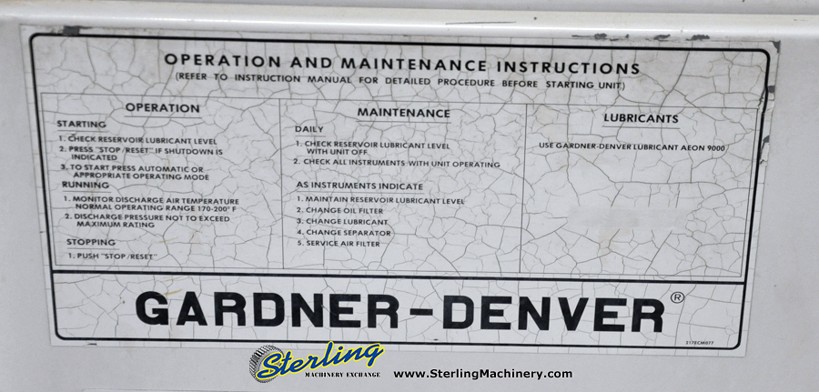 200 CFM Used Gardner Denver Electra Saver Turn Valve Rotary Screw Air Compressor, Mdl. Electra Saver EAH99A, 50 H.P., Hours On Meter : 67,624.4, AutoSentry ES+ Compressor Control, Direct Drive Non Geared Airend, Heavy Duty Inlet Air Filter, AirSmart-12