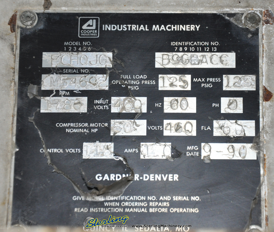 200 CFM Used Gardner Denver Electra Saver Turn Valve Rotary Screw Air Compressor, Mdl. Electra Saver EAH99A, 50 H.P., Hours On Meter : 67,624.4, AutoSentry ES+ Compressor Control, Direct Drive Non Geared Airend, Heavy Duty Inlet Air Filter, AirSmart-12