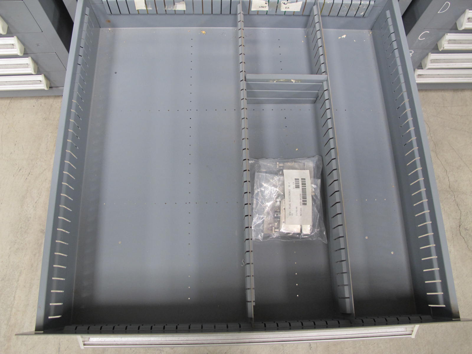 STANLEY VIDMAR CABINET, 8 DRAWER, TO INCLUDE: AIR FILTERS, RELAYS, CONNECTORS. LOCATED AT W-44. LOADING AND HANDLING FEE $25-351