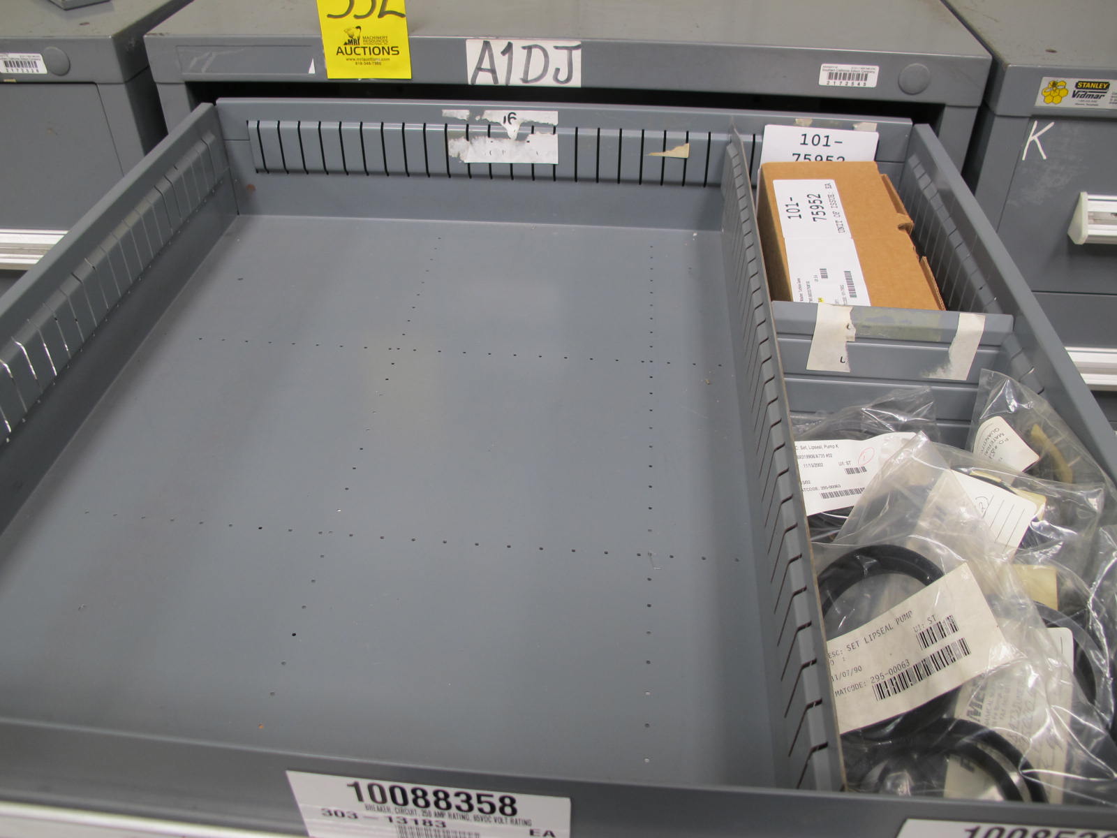 STANLEY VIDMAR CABINET, 8 DRAWER, TO INCLUDE: BRACKETS, SPACERS, FILTERS. LOCATED AT W-44. LOADING AND HANDLING FEE $25-352