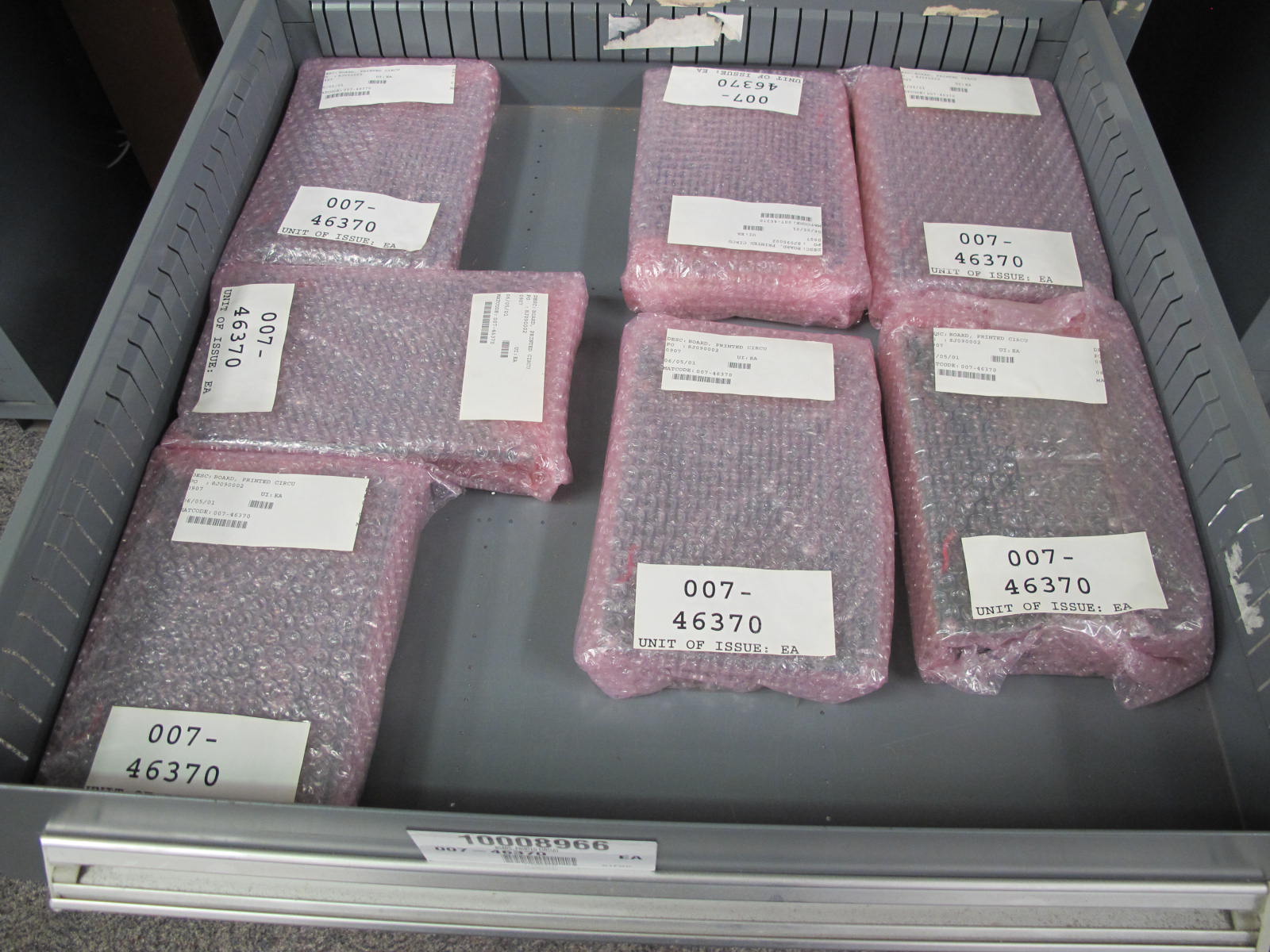 STANLEY VIDMAR CABINET, 5 DRAWER, TO INCLUDE: PIPE NIPPLES, CONNECTORS, SOLENOID VALVES, PRINTED CIRCUIT BOARDS. LOCATED AT W-44. LOADING AND HANDLING FEE $25-359