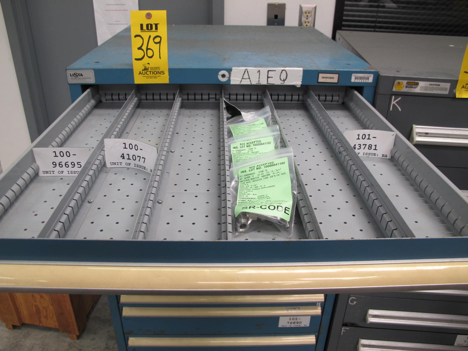 LISTA CABINET, 10 DRAWER, TO INCLUDE: RELAYS, CIRCUITS, REDUCERS, COCK VALVE, COUPLINGS, ELECTRICAL CONDUCTORS. LOCATED AT W-44. LOADING AND HANDLING FEE $25-369