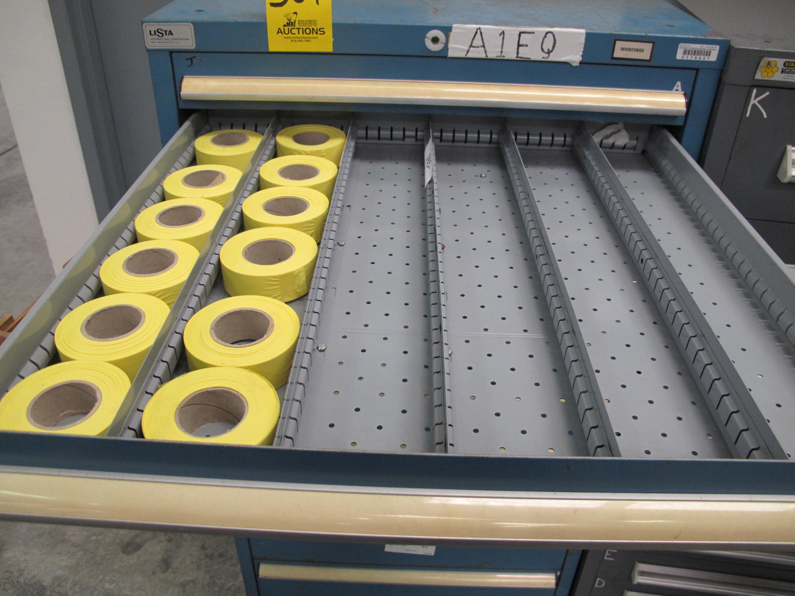 LISTA CABINET, 10 DRAWER, TO INCLUDE: RELAYS, CIRCUITS, REDUCERS, COCK VALVE, COUPLINGS, ELECTRICAL CONDUCTORS. LOCATED AT W-44. LOADING AND HANDLING FEE $25-369