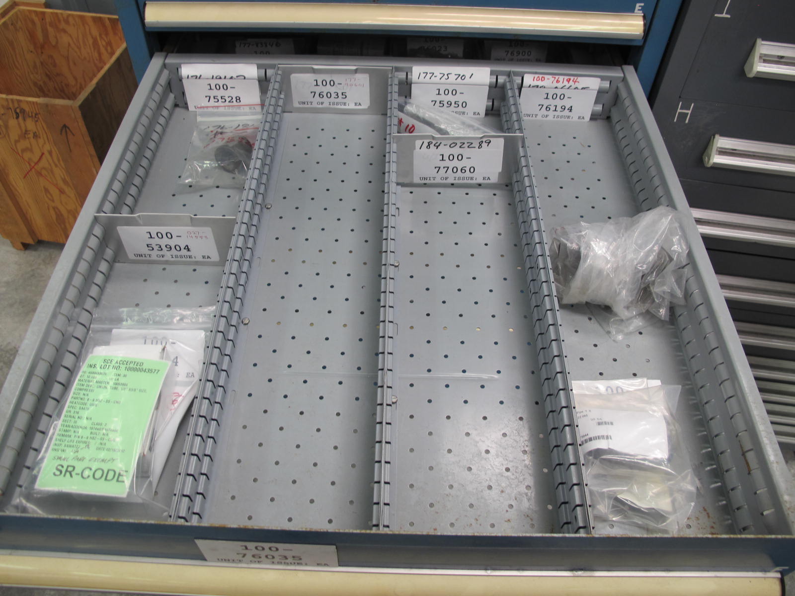 LISTA CABINET, 10 DRAWER, TO INCLUDE: RELAYS, CIRCUITS, REDUCERS, COCK VALVE, COUPLINGS, ELECTRICAL CONDUCTORS. LOCATED AT W-44. LOADING AND HANDLING FEE $25-369