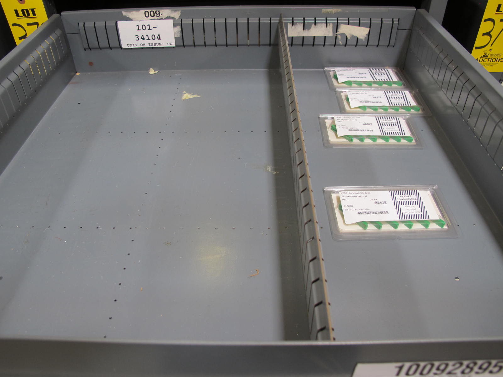 STANLEY VIDMAR CABINET, 11 DRAWER, TO INCLUDE: CARTIDGES, PROBES, FIRE ALARMS, CONNECTORS, TRANSDUCER. LOCATED AT W-50 . LOADING AND HANDLING FEE $25-378