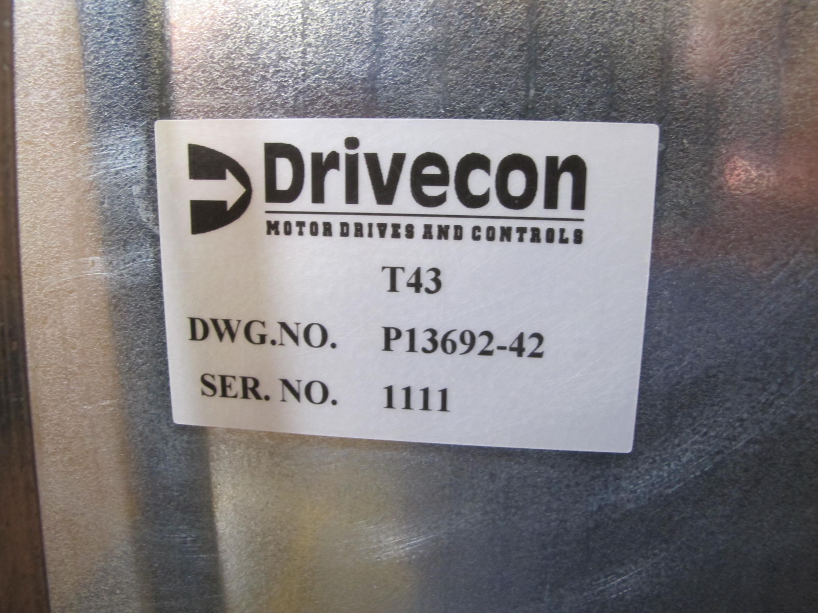 DRIVECON MODEL # T43 ASSEMBLY, RESISTOR TYPE, POWER KIND, CLASS D. FOR USE WITH GANTRY CRANE 120 HP HOIST DRIVE P/N D2V09NF1014, S/N 1111. LOCATED AT W-50 . LOADING AND HANDLING FEE $25-398