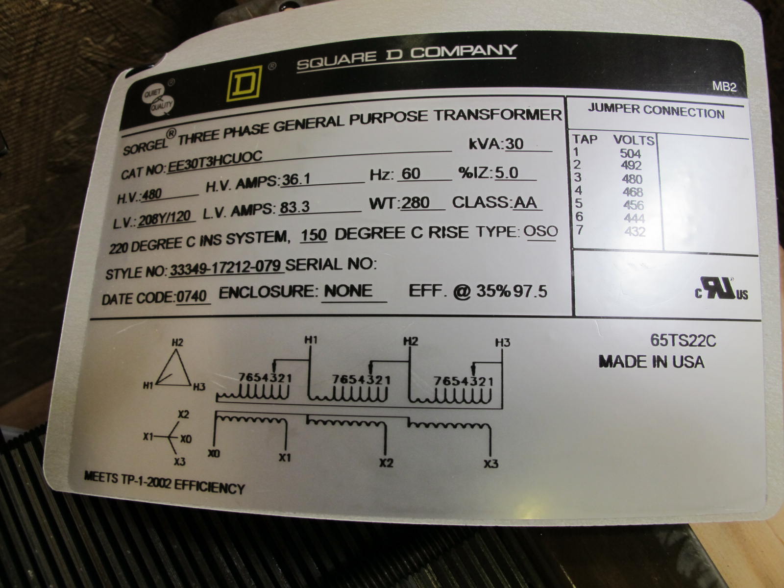 (4) SQUARE-D TRANSFORMERS, 3 PHASE, 30 KVA, 480-208Y/120 VOLT RATING. DRY, 4 WIRE, WITH FUSE FOR MOTOR CONTROL CENTER, COPPER WINDINGS, OPENTYPE. STYLE NUMBER 26143- 23300 (144777).. LOCATED AT W-50 . LOADING AND HANDLING FEE $25-416
