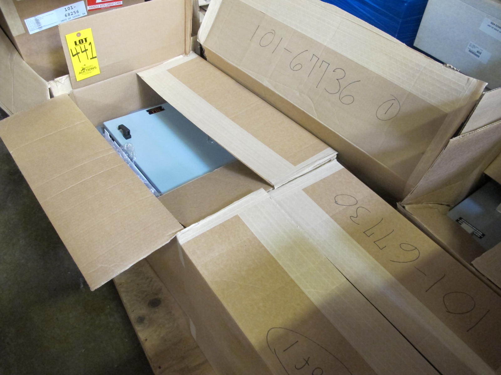 LOT TO INCLUDE NLI STARTERS: (1) STARTER, ELECTRIC MOTOR TYPE, MCC BUCKET KIND, 24"H X 14"W SIZE, 2 NEMA SIZE. COMPLETE WITH DOOR. INCLUDES THE FOLLOWING COMPONENTS: > NEMA SIZE 2 FULL VOLTAGE REVERSING STARTER, WITH   BIMETALLIC OVERLOAD RELAY (INCLUDES THREE HEATERS) > 4NO <(>&<)> 4NCAUXILIARY CONTACTS > 50A MAGNETIC ONLY CIRCUIT BREAKER > 200VA CURRENT POTENTIAL TRANSFORMER > THREE 2500 OHM 25W ADJUSTABLE RESIST, (1) STARTER, ELECTRIC MOTOR TYPE, MCC BUCKET KIND, 36"H X 14"W SIZE, 1 NEMA SIZE. COMPLETE WITH DOOR. INCLUDES THE FOLLOWING COMPONENTS: > NEMA SIZE 1 FULL VOLTAGE NON-REVERSING STARTER,   WITH BIMETALLIC OVERLOAD RELAY (INCLUDES THREE   HEATERS) > 4NO <(>&<)> 4NC AUXILIARY CONTACTS > 7A MAGNETIC ONLY CIRCUIT BREAKER > 200VA CURRENT POTENTIAL TRANSFORMER > SEVEN 2500 OHM 25W ADJUSTABLE, (1) STARTER, ELECTRIC MOTOR TYPE, MCC BUCKET KIND, 18"H X 14"W SIZE, 1 NEMA SIZE. COMPLETE WITH DOOR. INCLUDES THE FOLLOWING COMPONENTS: > NEMA SIZE 1 FULL VOLTAGE REVERSING STARTER   (8736SC07V02BSX2222), WITH BIMETALLIC OVERLOAD   RELAY (INCLUDES THREE HEATERS) > 4NO <(>&<)> 4NC AUXILIARY CONTACTS > 7A MAGNETIC ONLY CIRCUIT BREAKER (HMCP007C0C) > 200VA CURRENT POTENTIAL TRANSFORMER, (1) STARTER, ELECTRIC MOTOR TYPE, MCC BUCKET KIND, 18"H X 14"W SIZE, 1 NEMA SIZE. COMPLETE WITH DOOR. INCLUDES THE FOLLOWING COMPONENTS: > NEMA SIZE 1 FULL VOLTAGE NON-REVERSING STARTER   (8536SC03V02BSX22), WITH BIMETALLIC OVERLOAD RELAY   (INCLUDES THREE HEATERS) > 4NO <(>&<)> 4NC AUXILIARY CONTACTS > 15A MAGNETIC ONLY CIRCUIT BREAKER (HMCP015E0C) > 200VA CURRENT POTENTIAL TRANSFORM. LOCATED AT W-50 . LOADING AND HANDLING FEE $25-441