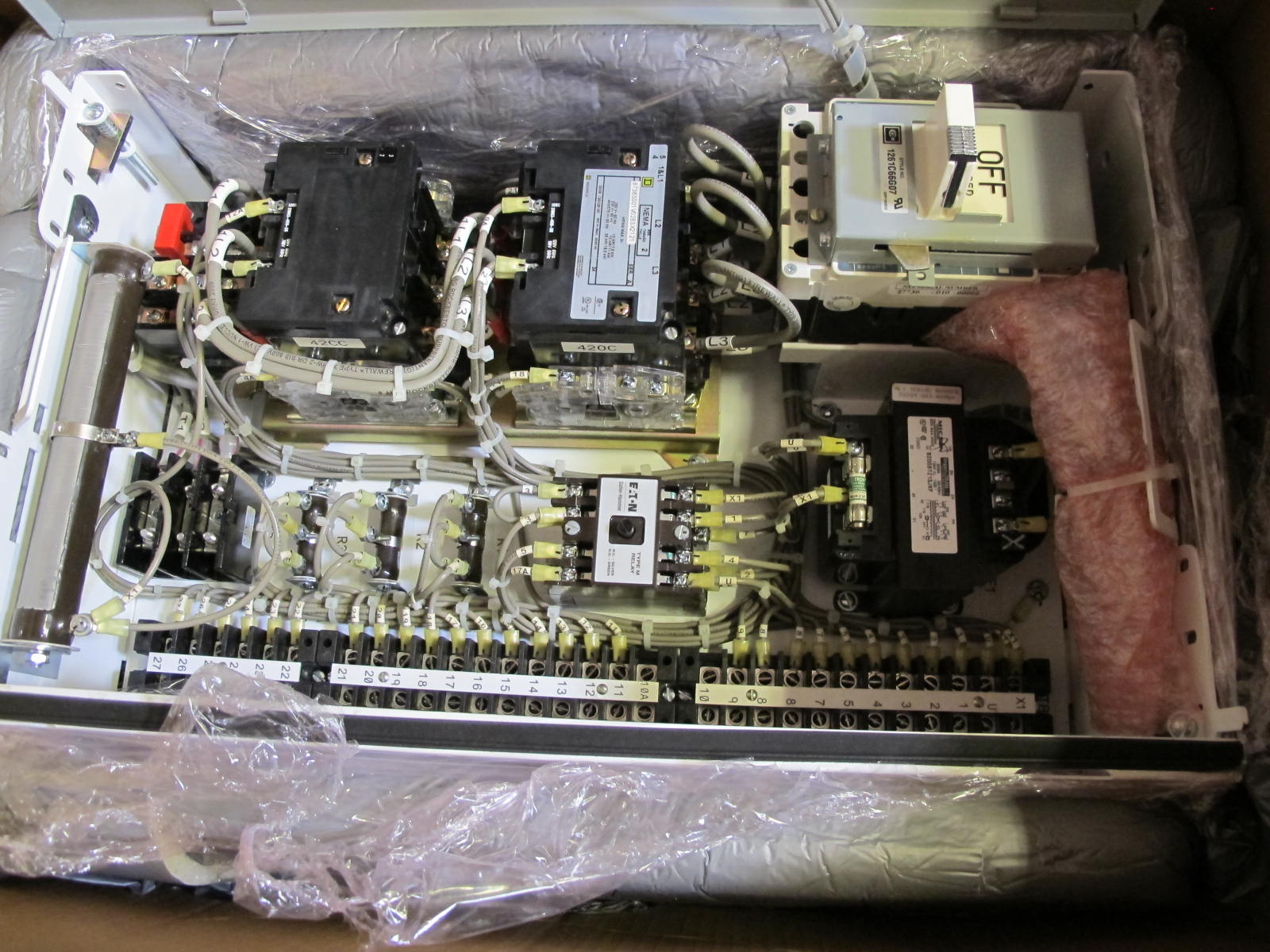 LOT TO INCLUDE NLI STARTERS: (1) STARTER, ELECTRIC MOTOR TYPE, MCC BUCKET KIND, 24"H X 14"W SIZE, 2 NEMA SIZE. COMPLETE WITH DOOR. INCLUDES THE FOLLOWING COMPONENTS: > NEMA SIZE 2 FULL VOLTAGE REVERSING STARTER, WITH   BIMETALLIC OVERLOAD RELAY (INCLUDES THREE HEATERS) > 4NO <(>&<)> 4NCAUXILIARY CONTACTS > 50A MAGNETIC ONLY CIRCUIT BREAKER > 200VA CURRENT POTENTIAL TRANSFORMER > THREE 2500 OHM 25W ADJUSTABLE RESIST, (1) STARTER, ELECTRIC MOTOR TYPE, MCC BUCKET KIND, 36"H X 14"W SIZE, 1 NEMA SIZE. COMPLETE WITH DOOR. INCLUDES THE FOLLOWING COMPONENTS: > NEMA SIZE 1 FULL VOLTAGE NON-REVERSING STARTER,   WITH BIMETALLIC OVERLOAD RELAY (INCLUDES THREE   HEATERS) > 4NO <(>&<)> 4NC AUXILIARY CONTACTS > 7A MAGNETIC ONLY CIRCUIT BREAKER > 200VA CURRENT POTENTIAL TRANSFORMER > SEVEN 2500 OHM 25W ADJUSTABLE, (1) STARTER, ELECTRIC MOTOR TYPE, MCC BUCKET KIND, 18"H X 14"W SIZE, 1 NEMA SIZE. COMPLETE WITH DOOR. INCLUDES THE FOLLOWING COMPONENTS: > NEMA SIZE 1 FULL VOLTAGE REVERSING STARTER   (8736SC07V02BSX2222), WITH BIMETALLIC OVERLOAD   RELAY (INCLUDES THREE HEATERS) > 4NO <(>&<)> 4NC AUXILIARY CONTACTS > 7A MAGNETIC ONLY CIRCUIT BREAKER (HMCP007C0C) > 200VA CURRENT POTENTIAL TRANSFORMER, (1) STARTER, ELECTRIC MOTOR TYPE, MCC BUCKET KIND, 18"H X 14"W SIZE, 1 NEMA SIZE. COMPLETE WITH DOOR. INCLUDES THE FOLLOWING COMPONENTS: > NEMA SIZE 1 FULL VOLTAGE NON-REVERSING STARTER   (8536SC03V02BSX22), WITH BIMETALLIC OVERLOAD RELAY   (INCLUDES THREE HEATERS) > 4NO <(>&<)> 4NC AUXILIARY CONTACTS > 15A MAGNETIC ONLY CIRCUIT BREAKER (HMCP015E0C) > 200VA CURRENT POTENTIAL TRANSFORM. LOCATED AT W-50 . LOADING AND HANDLING FEE $25-441