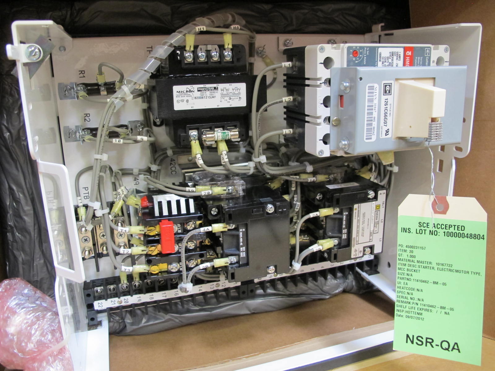 (10) NLI STARTER, ELECTRIC MOTOR TYPE, MCC BUCKET KIND, 18"H X 14"W SIZE, 1 NEMA SIZE. Complete with door. INCLUDES THE FOLLOWING COMPONENTS: > NEMA SIZE 1 FULL VOLTAGE REVERSING STARTER, WITH   BIMETALLIC OVERLOAD RELAY (INCLUDES THREE HEATERS) > 4NO <(>&<)> 4NC, AUXILIARY CONTACTS > 7A MAGNETIC ONLY CIRCUIT BREAKER (HMCP007C0C) > 200VA CURRENT POTENTIAL TRANSFORMER > TWO 2500 OHM 25W RESISTANCE. LOCATED AT W-50 . LOADING AND HANDLING FEE $25-442