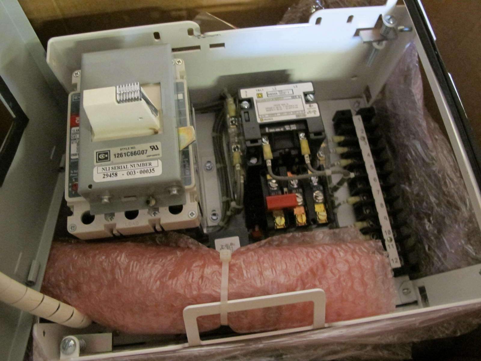 LOT TO INCLUDE NLI STARTERS: (3) STARTER, ELECTRIC MOTOR TYPE, MCC BUCKET KIND, 12"H X 14"W SIZE, 1 NEMA SIZE. COMPLETE WITH DOOR. INCLUDES THE FOLLOWING COMPONENTS: > NEMA SIZE 1 FULL VOLTAGE NON-REVERSING STARTER   (8536SC03V02BSX22), WITH BIMETALLIC OVERLOAD RELAY   (INCLUDES THREE HEATERS) > 4NO <(>&<)> 4NC AUXILIARY CONTACTS > 15A MAGNETIC ONLY CIRCUIT BREAKER (HMCP015E0C) > 150VA CURRENT POTENTIAL TRANSFORM, (3) STARTER, ELECTRIC MOTOR TYPE, MCC BUCKET KIND, 12"H X 14"W SIZE, 1 NEMA SIZE. COMPLETE WITH DOOR. INCLUDES THE FOLLOWING COMPONENTS: > NEMA SIZE 1 FULL VOLTAGE NON-REVERSING STARTER,   WITH BIMETALLIC OVERLOAD RELAY (INCLUDES THREE   HEATERS) > 4NO <(>&<)> 4NC AUXILIARY CONTACTS > 7A MAGNETIC ONLY CIRCUIT BREAKER (HMCP007C0C) > 150VA CURRENT POTENTIAL TRANSFORMER > 18 POINT TERMINAL. LOCATED AT W-50 . LOADING AND HANDLING FEE $25-445