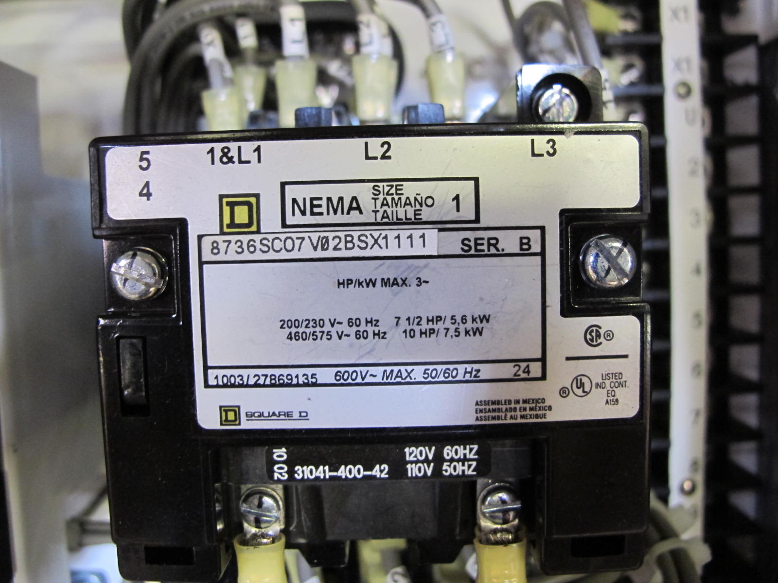 LOT TO INCLUDE NLI STARTERS: (1) STARTER, ELECTRIC MOTOR TYPE, MCC BUCKET KIND, 18"H X 14"W SIZE, 1 NEMA SIZE. COMPLETE WITH DOOR. INCLUDES THE FOLLOWING COMPONENTS: > NEMA SIZE 1 FULL VOLTAGE NON-REVERSING STARTER   (8536SC03V02BSX22), WITH BIMETALLIC OVERLOAD RELAY   (INCLUDES THREE HEATERS) > 4NO <(>&<)> 4NC AUXILIARY CONTACTS > 7A MAGNETIC ONLY CIRCUIT BREAKER (HMCP007C0C) > 200VA CURRENT POTENTIAL TRANSFORMER, (1) STARTER, ELECTRIC MOTOR TYPE, MCC BUCKET KIND, 18"H X 14"W SIZE, 1 NEMA SIZE. COMPLETE WITH DOOR. INCLUDES THE FOLLOWING COMPONENTS: > NEMA SIZE 1 FULL VOLTAGE REVERSING STARTER   (8736SC07V02BSX2222), WITH BIMETALLIC OVERLOAD   RELAY (INCLUDES THREE HEATERS) > 4NO <(>&<)> 4NC AUXILIARY CONTACTS > 15A MAGNETIC ONLY CIRCUIT BREAKER (HMCP015E0C) > 200VA CURRENT POTENTIAL TRANSFORMER, (1) STARTER, ELECTRIC MOTOR TYPE, MCC BUCKET KIND, 18"H X 14"W SIZE, 1 NEMA SIZE. COMPLETE WITH DOOR. INCLUDES THE FOLLOWING COMPONENTS: > NEMA SIZE 1 FULL VOLTAGE REVERSING STARTER, WITH   BIMETALLIC OVERLOAD RELAY (INCLUDES THREE HEATERS) > 4NO <(>&<)> 4NCAUXILIARY CONTACTS > 15A MAGNETIC ONLY CIRCUIT BREAKER (HMCP015E0C) > 200VA CURRENT POTENTIAL TRANSFORMER > TWO 2500 OHM 25W RES. LOCATED AT W-50 . LOADING AND HANDLING FEE $25-447