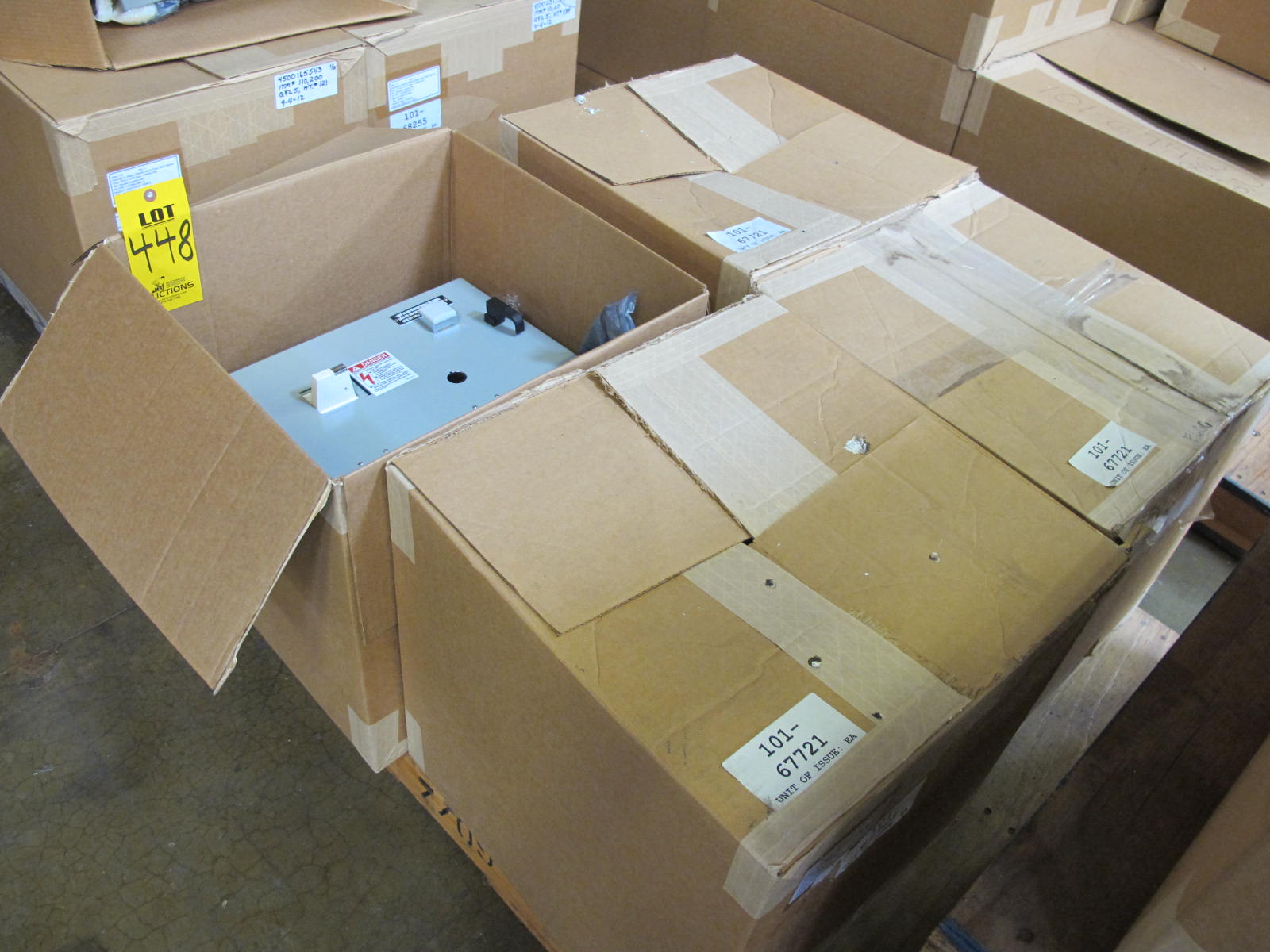 (4) NLI STARTERS, ELECTRIC MOTOR TYPE, MCC BUCKET KIND, 12"H X 14"W SIZE, 1 NEMA SIZE. Complete with door. INCLUDES THE FOLLOWING COMPONENTS: > NEMA SIZE 1 FULL VOLTAGE NON-REVERSING STARTER,   WITH BIMETALLIC OVERLOAD RELAY (INCLUDES THREE   HEATERS) > 4NO <(>&<)> 4NC AUXILIARY CONTACTS > 15A MAGNETIC ONLY CIRCUIT BREAKER (HMCP015E0C) > 150VA CURRENT POTENTIAL TRANSFORMER. LOCATED AT W-50 . LOADING AND HANDLING FEE $25-448