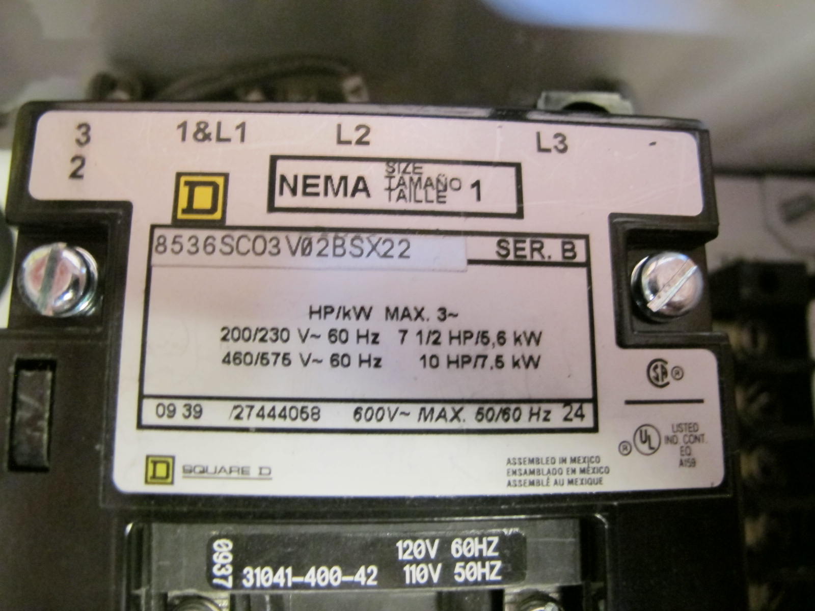 (4) NLI STARTERS, ELECTRIC MOTOR TYPE, MCC BUCKET KIND, 12"H X 14"W SIZE, 1 NEMA SIZE. Complete with door. INCLUDES THE FOLLOWING COMPONENTS: > NEMA SIZE 1 FULL VOLTAGE NON-REVERSING STARTER,   WITH BIMETALLIC OVERLOAD RELAY (INCLUDES THREE   HEATERS) > 4NO <(>&<)> 4NC AUXILIARY CONTACTS > 15A MAGNETIC ONLY CIRCUIT BREAKER (HMCP015E0C) > 150VA CURRENT POTENTIAL TRANSFORMER. LOCATED AT W-50 . LOADING AND HANDLING FEE $25-448