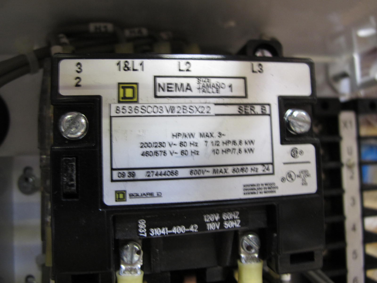 (8) NLI STARTERS, ELECTRIC MOTOR TYPE, MCC BUCKET KIND, 12"H X 14"W SIZE, 1 NEMA SIZE. Complete with door. INCLUDES THE FOLLOWING COMPONENTS: > NEMA SIZE 1 FULL VOLTAGE NON-REVERSING STARTER,   WITH BIMETALLIC OVERLOAD RELAY (INCLUDES THREE   HEATERS) > 4NO <(>&<)> 4NC AUXILIARY CONTACTS > 15A MAGNETIC ONLY CIRCUIT BREAKER (HMCP015E0C) > 150VA CURRENT POTENTIAL TRANSFORMER. LOCATED AT W-50 . LOADING AND HANDLING FEE $25-449