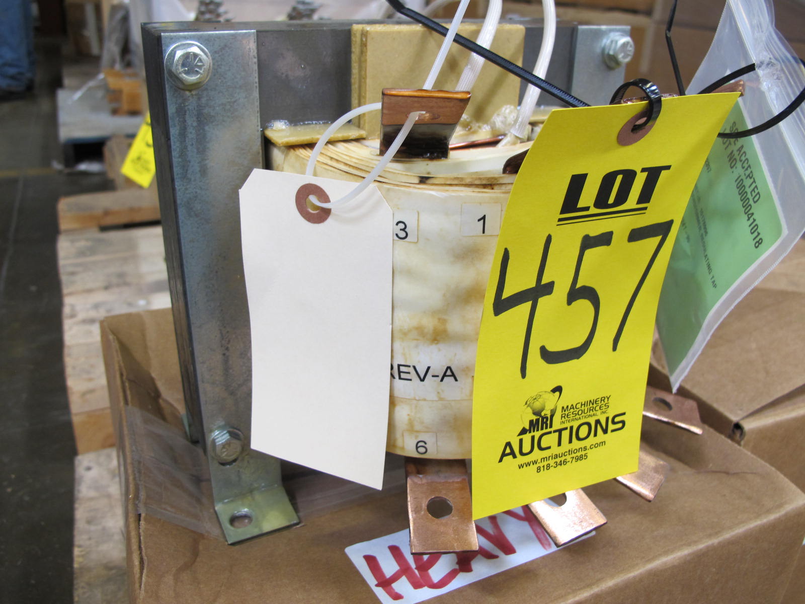 LOT TO INCLUDE: (1) TRANSFORMER, CHOKE TYPE (L704), XSA25, 48.2MHY 400VAC 60HZ , [Y008/9] 025KVA ISL, 480/123/1P/60HZ MODEL 85-IS0250-19, (1) TRANSFORMER, REGULATING TAP TYPE (T702), XAT25 123.5 TAPPED 60HZ , [Y008/9] 025KVA ISL, 480/123/1P/60HZ MODEL 85-IS0250-19. LOCATED AT W-50 . LOADING AND HANDLING FEE $25-457