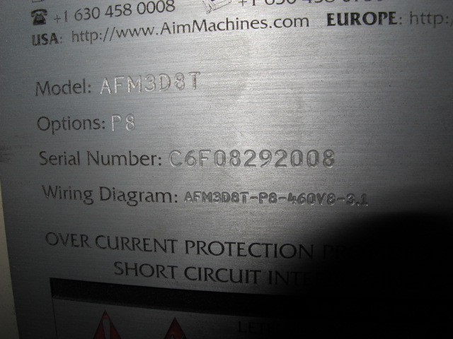 2008 AIM CNC WIRE FORMER & BENDER, 3 DIMENSIONAL, PROGRAMMABLE CNC CONTROL, MODEL 3D8T, 8MM WIRE DIAMETER RANGE, ACCUFORM MODULAR, MAX. WIRE TENSILE AT MAX. WIRE DIAMETER: 8kPSI, SINGLE END THREADING MODULE, S/N C6F08292008; W/ 2008 AIM P270-5 TURNTABLE, ONLY 4,767 ON TIME HOURS-1