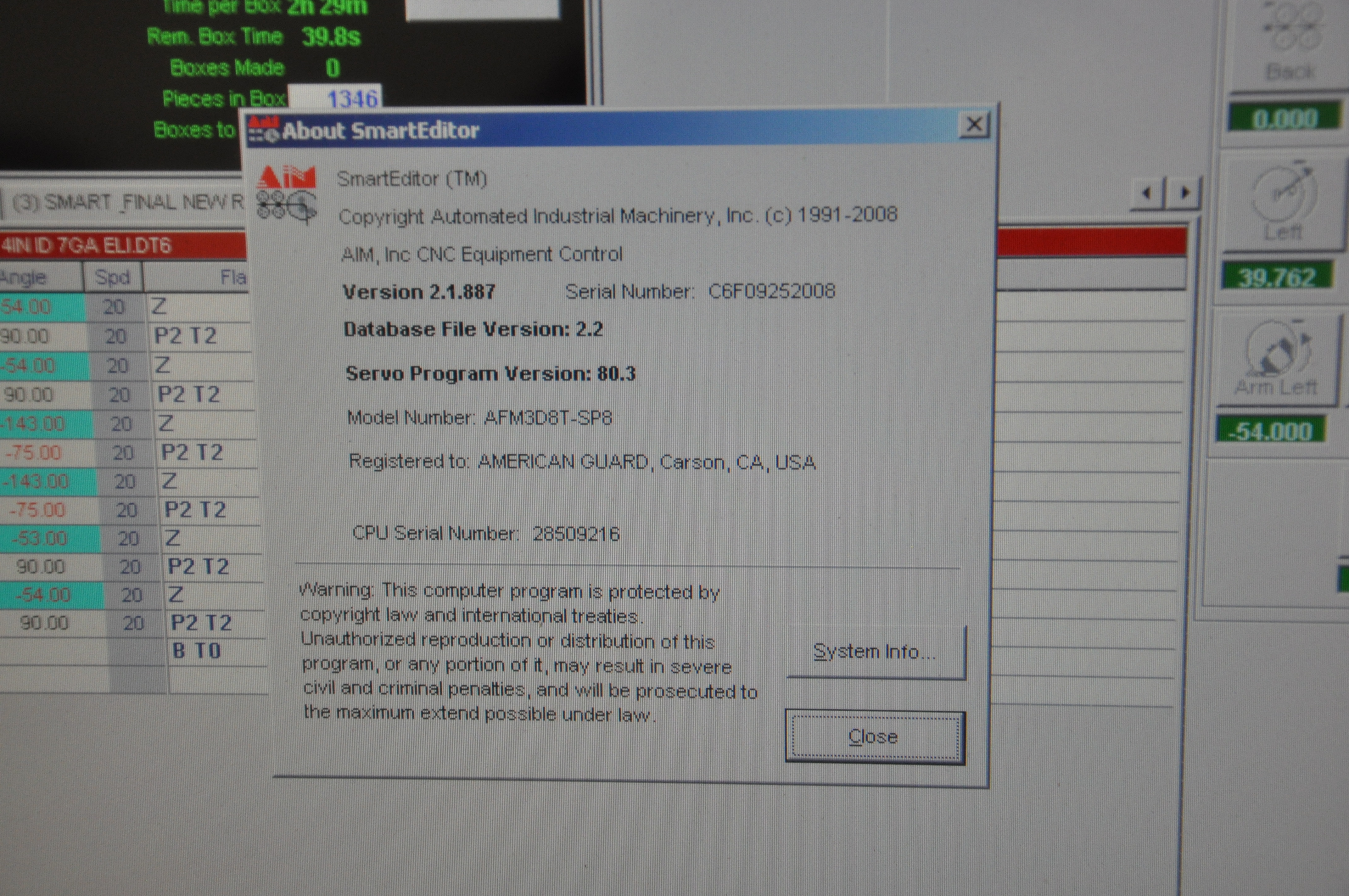 2008 AIM CNC WIRE FORMER & BENDER, 3 DIMENSIONAL, PROGRAMMABLE CNC CONTROL, MODEL 3D8T, 8MM WIRE DIAMETER RANGE, ACCUFORM MODULAR, MAX. WIRE TENSILE AT MAX. WIRE DIAMETER: 8kPSI, SINGLE END THREADING MODULE, S/N C6F08292008; W/ 2008 AIM P270-5 TURNTABLE, ONLY 4,767 ON TIME HOURS-1
