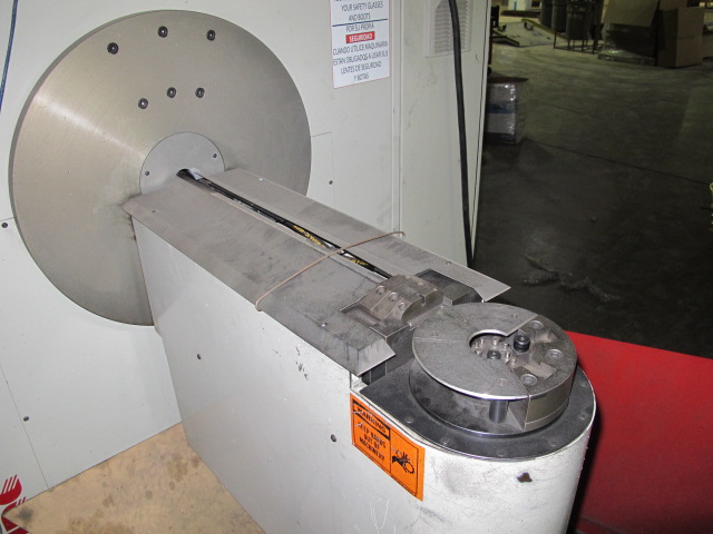 2008 AIM CNC WIRE FORMER & BENDER, 3 DIMENSIONAL, PROGRAMMABLE CNC CONTROL, MODEL 3D8T, 8MM WIRE DIAMETER RANGE, ACCUFORM MODULAR, MAX. WIRE TENSILE AT MAX. WIRE DIAMETER: 8kPSI, SINGLE END THREADING MODULE, S/N C6F08292008; W/ 2008 AIM P270-5 TURNTABLE, ONLY 4,767 ON TIME HOURS-1