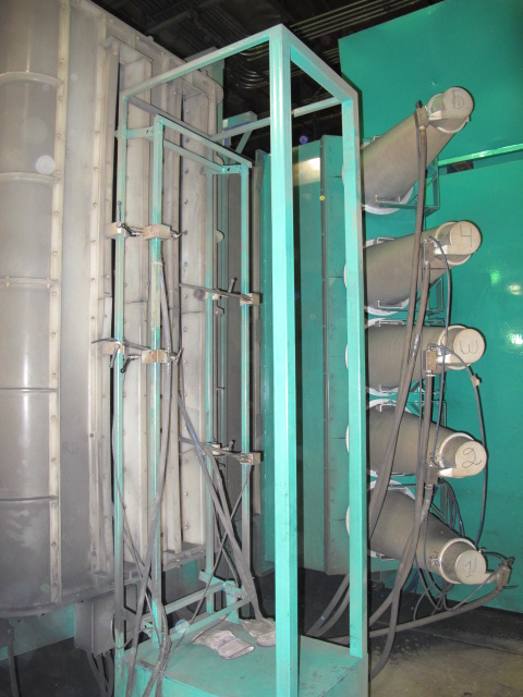 NORDSON, MODEL CK-9000, POWDER COATING BOOTH, CYCLONE TYPE POWDER, 9000 CFM, (8) AUTOMATIC SPRAY GUNS, APPROX. 60î X 72î OPENINGS, APPROX. 22Í INTERIOR BOOTH LENGTH, SINGLE PASS, I- CONTROL SYSTEM, DIAGRAM NO. P97-394A-05, POWER COATING GUNS, ETC-20