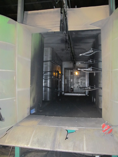 NORDSON, MODEL CK-9000, POWDER COATING BOOTH, CYCLONE TYPE POWDER, 9000 CFM, (8) AUTOMATIC SPRAY GUNS, APPROX. 60î X 72î OPENINGS, APPROX. 22Í INTERIOR BOOTH LENGTH, SINGLE PASS, I- CONTROL SYSTEM, DIAGRAM NO. P97-394A-05, POWER COATING GUNS, ETC-20