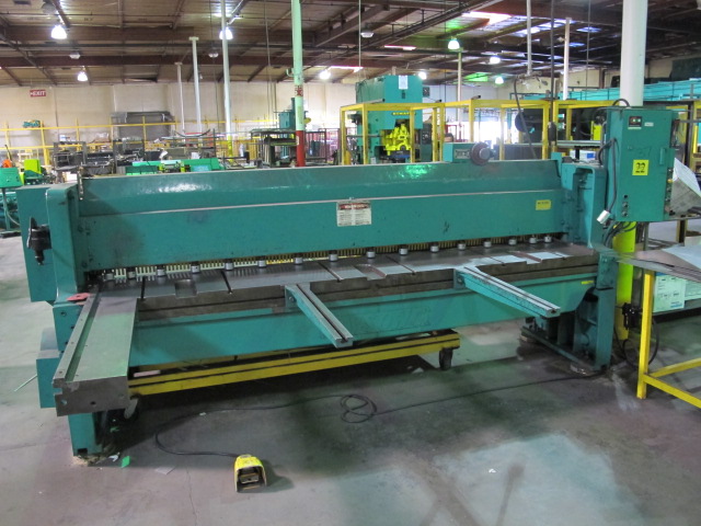 WYSONG POWER SHEAR MODEL 1010, 10' X 3/16" CAPACITY, FRONT OPERATED POWER BACKGAUGE WITH INDICTOR, SQUARE ARM, 35î SUPPORT ARMS, ELECTRIC FOOT PEDAL S/N P32-1838-9