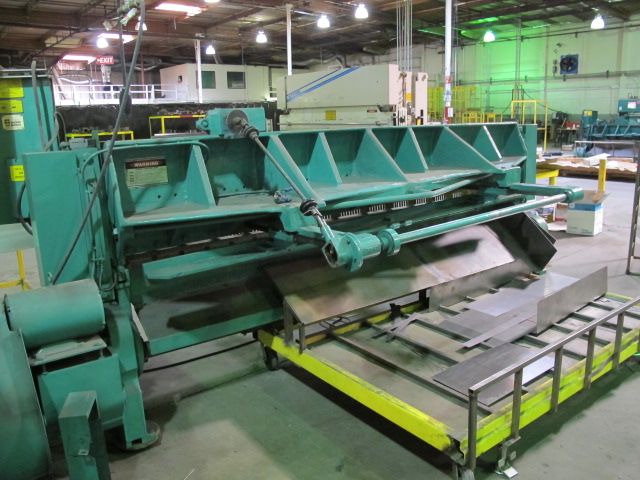 WYSONG POWER SHEAR MODEL 1010, 10' X 3/16" CAPACITY, FRONT OPERATED POWER BACKGAUGE WITH INDICTOR, SQUARE ARM, 35î SUPPORT ARMS, ELECTRIC FOOT PEDAL S/N P32-1838-9