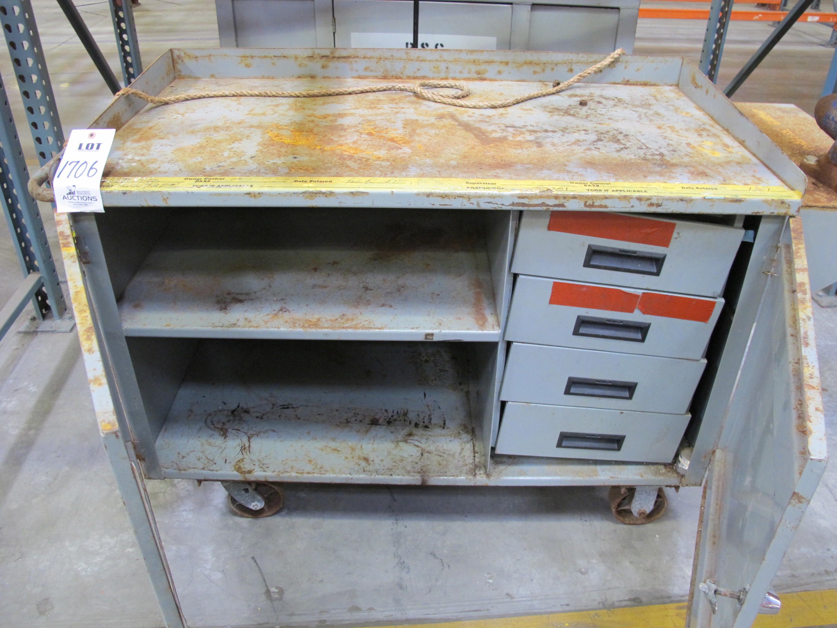 ROLLING PARTS CABINET WITH WILTON VISE. LOADING & HANDLING $15-1706