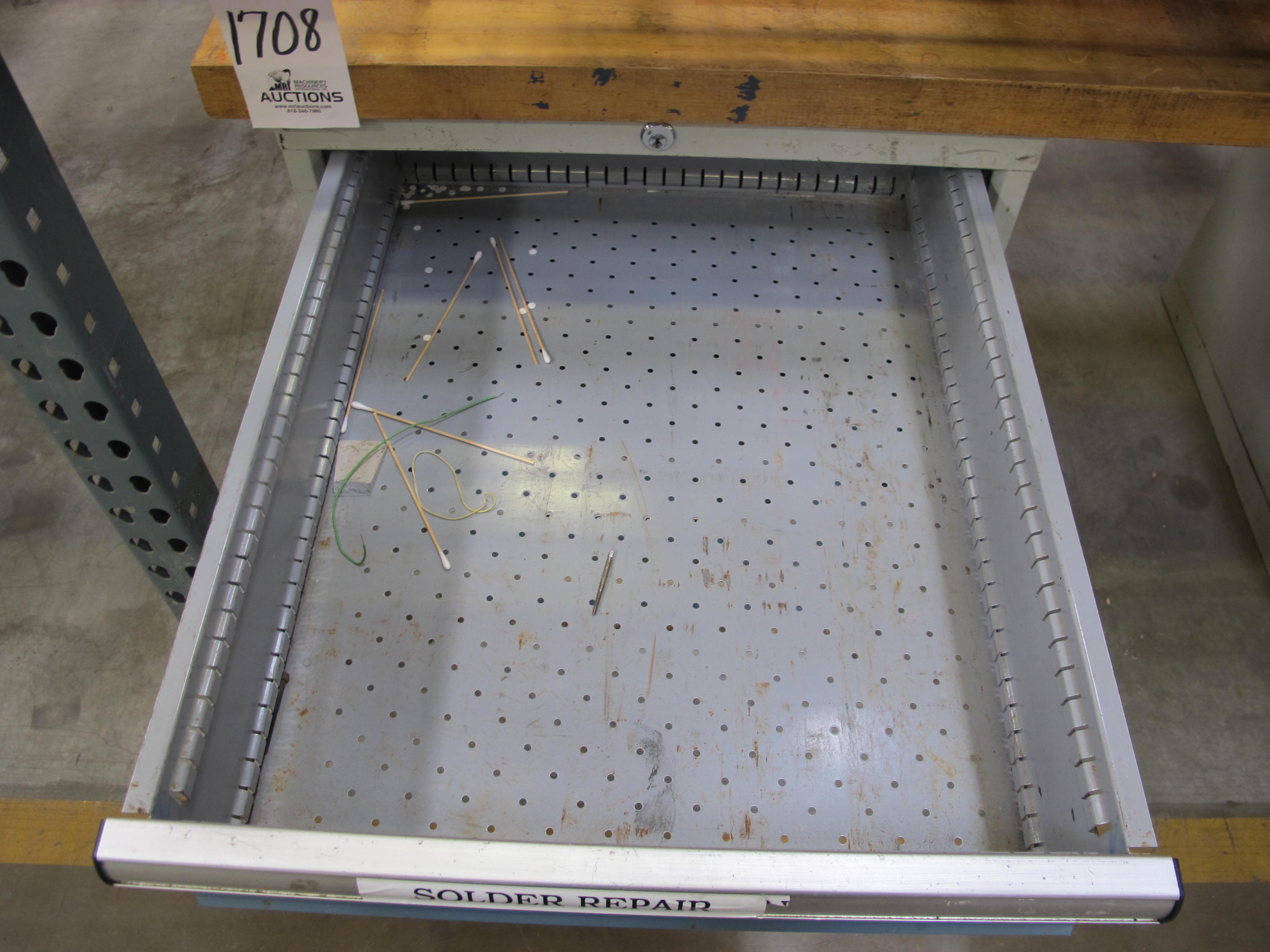 LOT TO INCLUDE: BUTCHER BLOCK TABLE TOP 72"L X 30"W, (1) LISTA 6 DRAWER CABINET WITH MISC. CONTENTS, (1) LISTA 7 DRAWER CABINET WITH MISC. CONTENTS. LOADING & HANDLING $15-1708