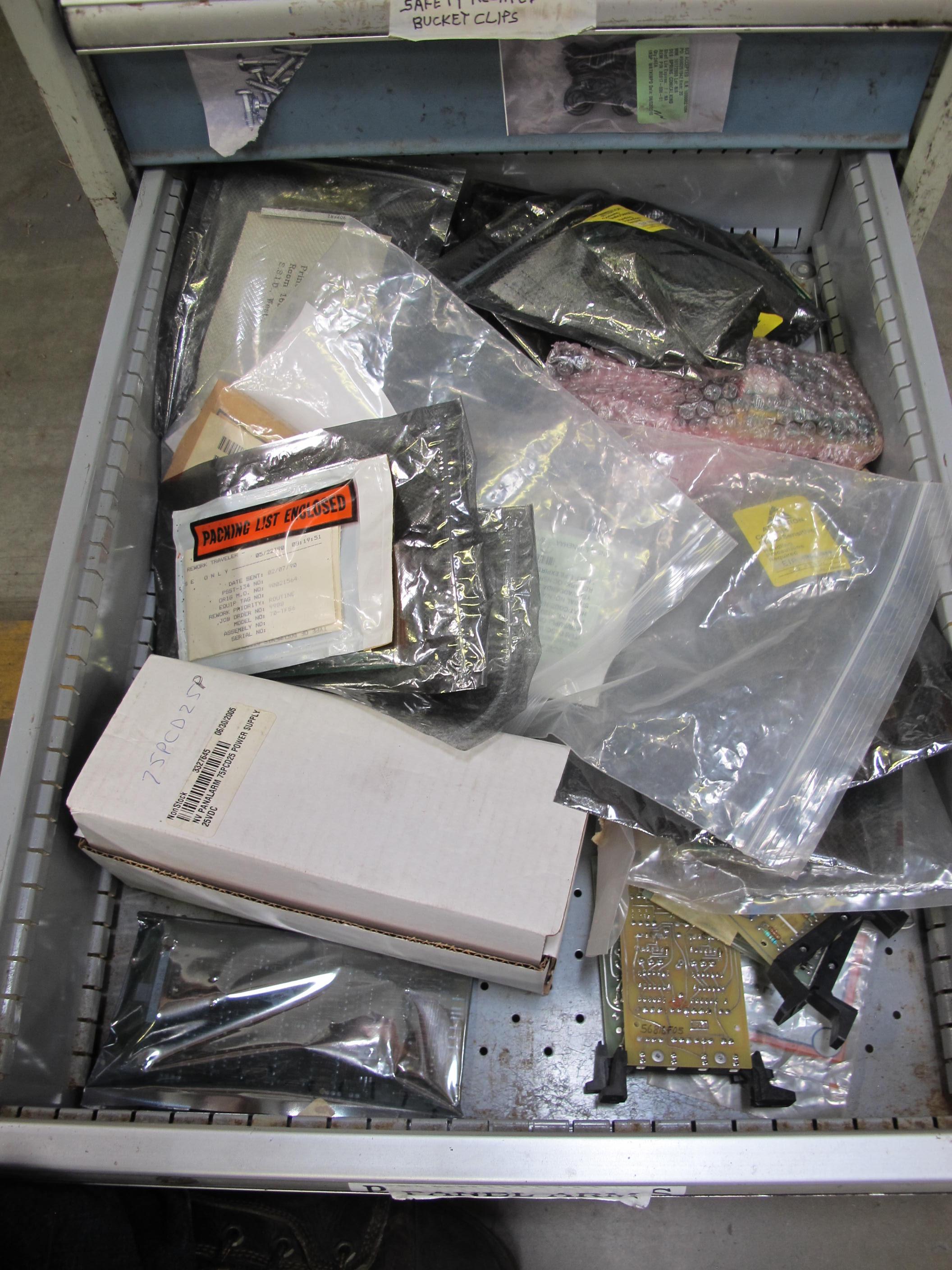 LOT TO INCLUDE: BUTCHER BLOCK TABLE TOP 72"L X 30"W, (1) LISTA 6 DRAWER CABINET WITH MISC. CONTENTS, (1) LISTA 7 DRAWER CABINET WITH MISC. CONTENTS. LOADING & HANDLING $15-1708