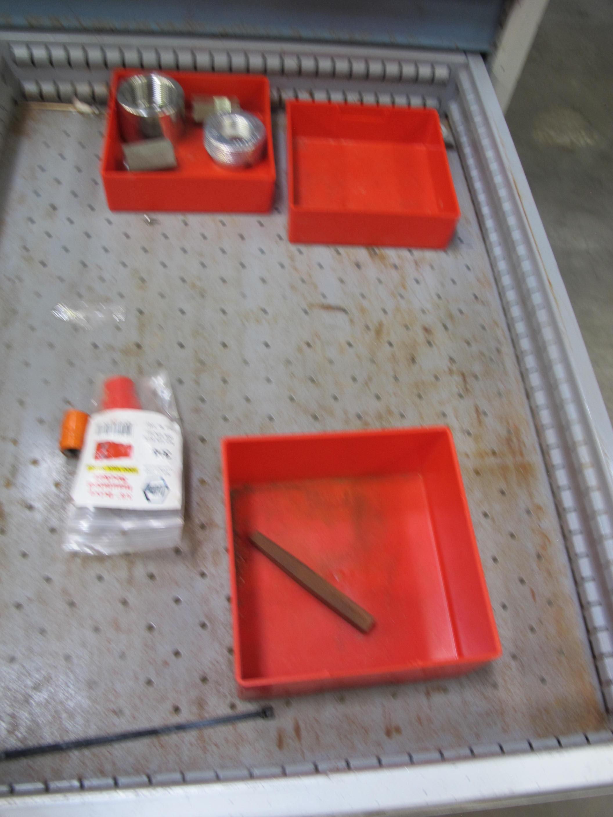 LOT TO INCLUDE: BUTCHER BLOCK TABLE TOP 72"L X 30"W, (1) LISTA 8 DRAWER CABINET WITH MISC. CONTENTS, (1) LISTA 7 DRAWER CABINET WITH MISC. CONTENTS. LOADING & HANDLING $15-1709