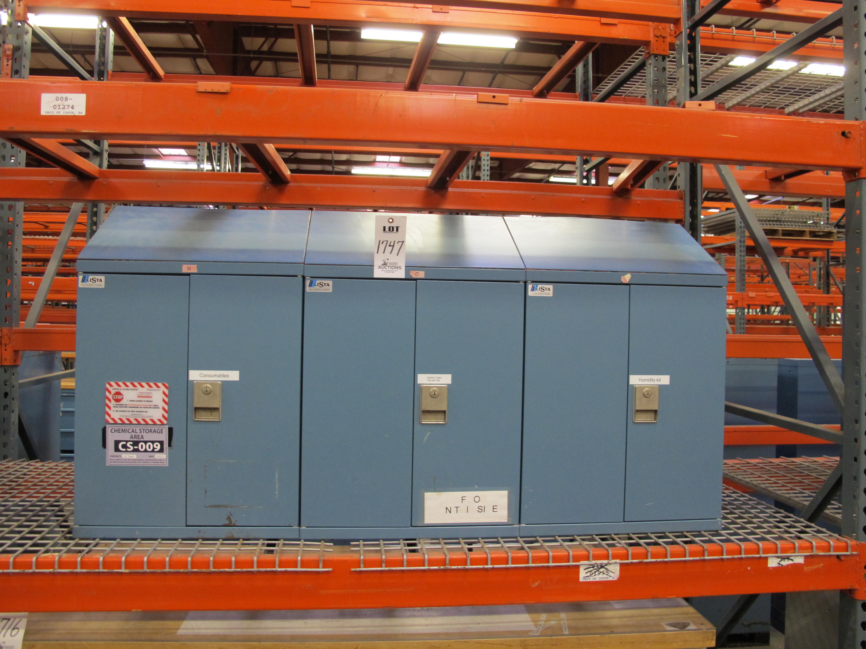 (3) LISTA LOCKER CABINETS, COMBO, EXTRA SHELVES. LOADING & HANDLING $15-1747