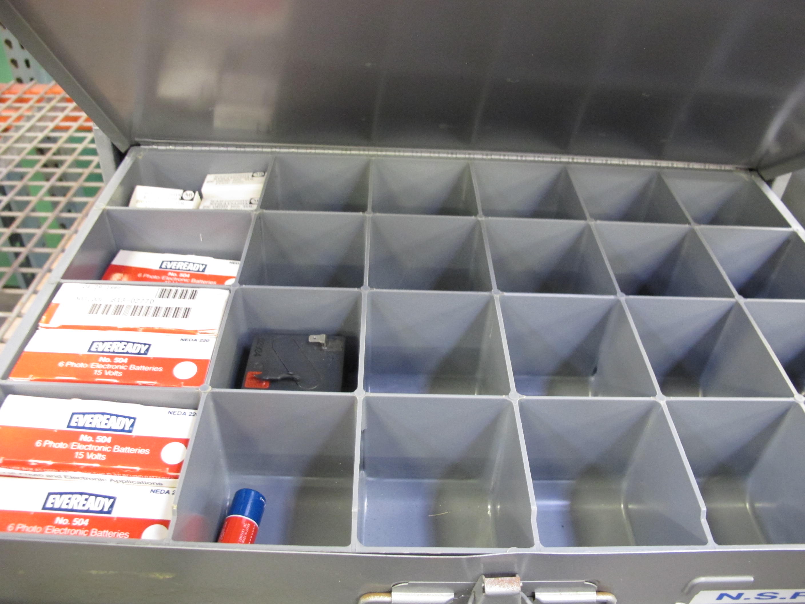 (2) 4 DRAWER PARTS CABINETS WITH CARRY DRAWERS TO INCLUDE CONTENTS: DIODES, RESISTORS, CAPACITORS, LIGHT BULBS, FUSES, TRANSISTORS, CIRCUITS. LOADING & HANDLING $15-1751