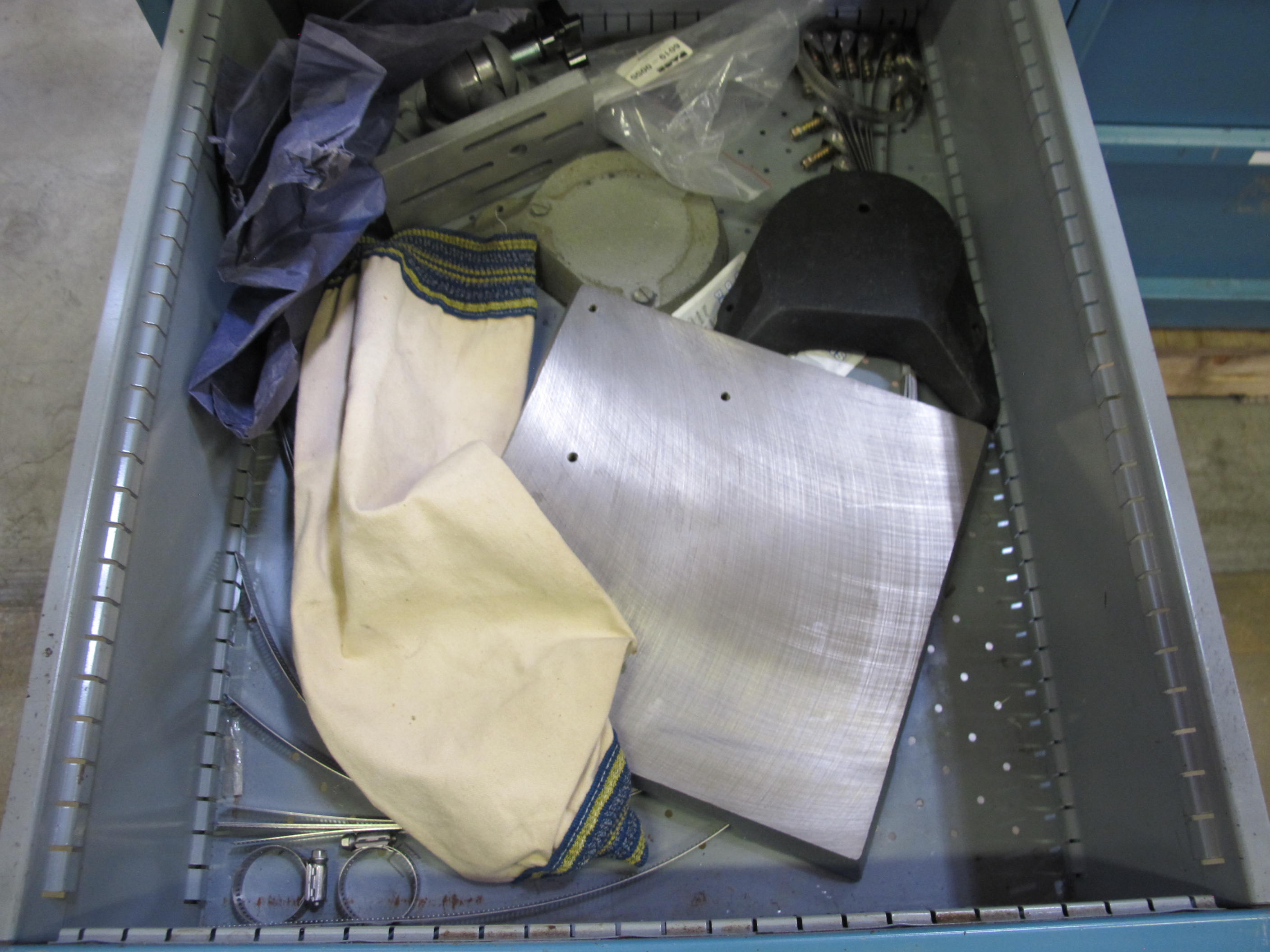 LOT TO INCLUDE: BUTCHER BLOCK TABLE TOP 72"L X 30"W, (2) LISTA 4 DRAWER CABINETS WITH CONTENTS TO INCLUDE: MISC. ELECTRIC CONNECTORS, ELECTRIC TESTING EQUIPMENT, OFFICE SUPPLIES. LOADING & HANDLING $15-1689