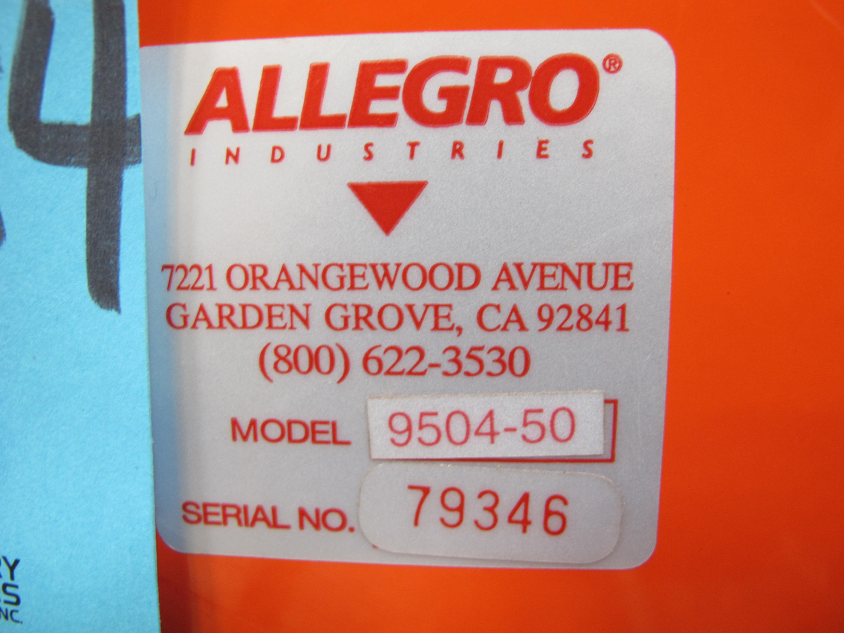 ALLEGRO INDUSTRIES INDUSTRIAL BLOWER, MODEL 9504-50-2054