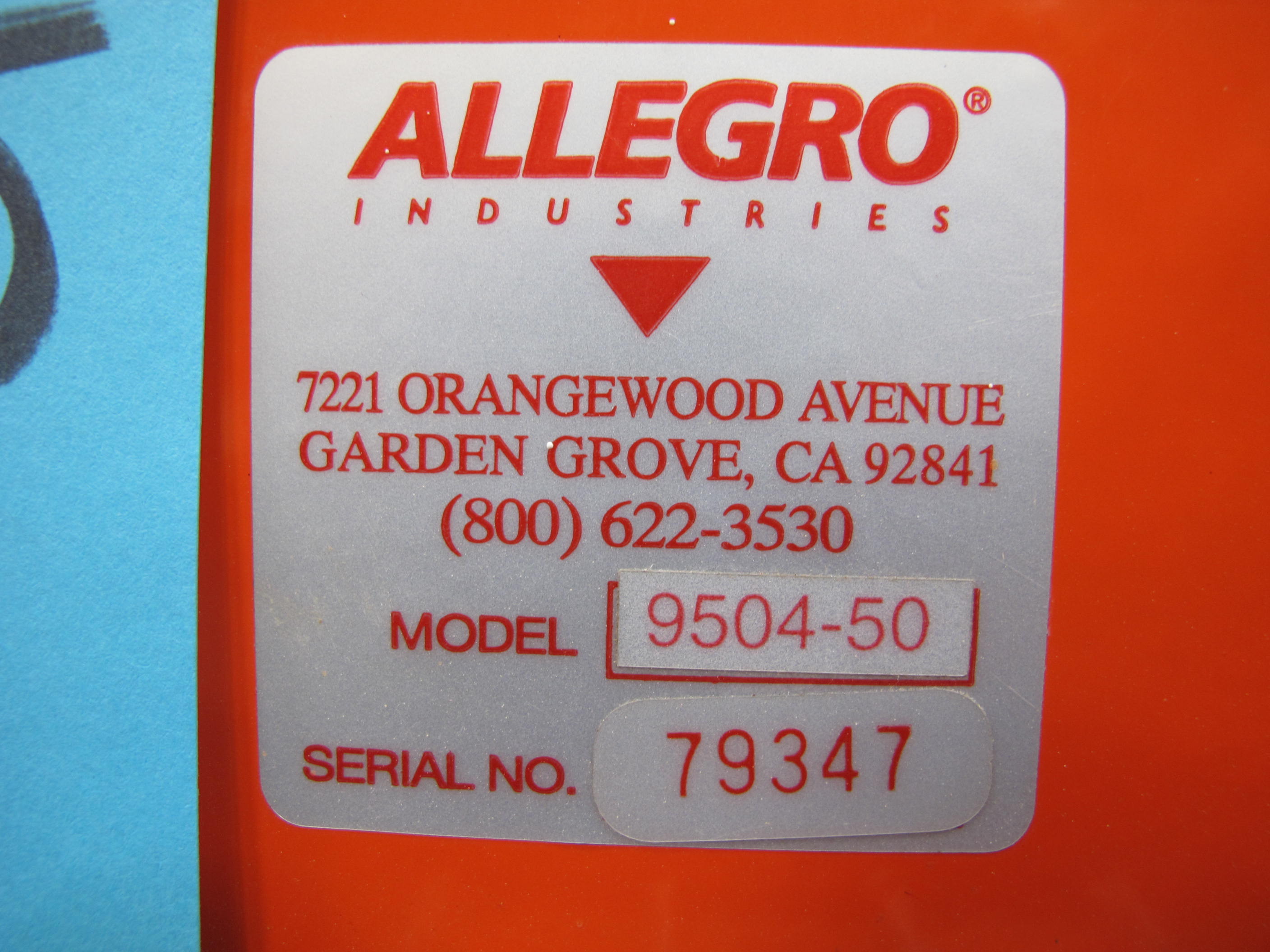 ALLEGRO INDUSTRIES INDUSTRIAL BLOWER, MODEL 9504-50-2055