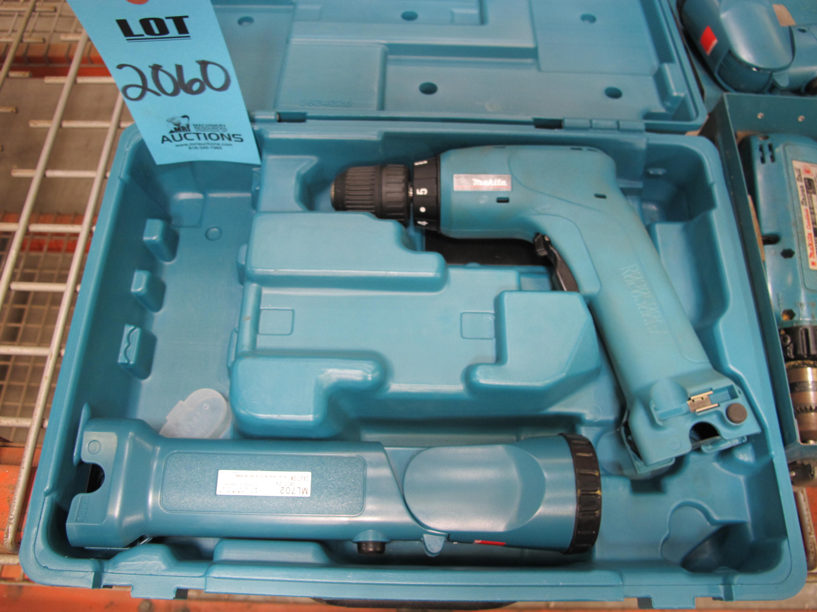 MAKITA DRILL SET TO INCLUDE: (1) DRIVER DRILL, MODEL NUMBER 6093D, 0-1100 RPM, (1) DRILL, MODEL NUMBER 6019D, (2) ADJUSTABLE TIP FLASHLIGHTS, MODEL ML702, (1) BATTERY CHARGER, MODEL NUMBER DC18RA, (1) FAST CHARGER DC9100. *BATTERIES NOT INCLUDED*-2060