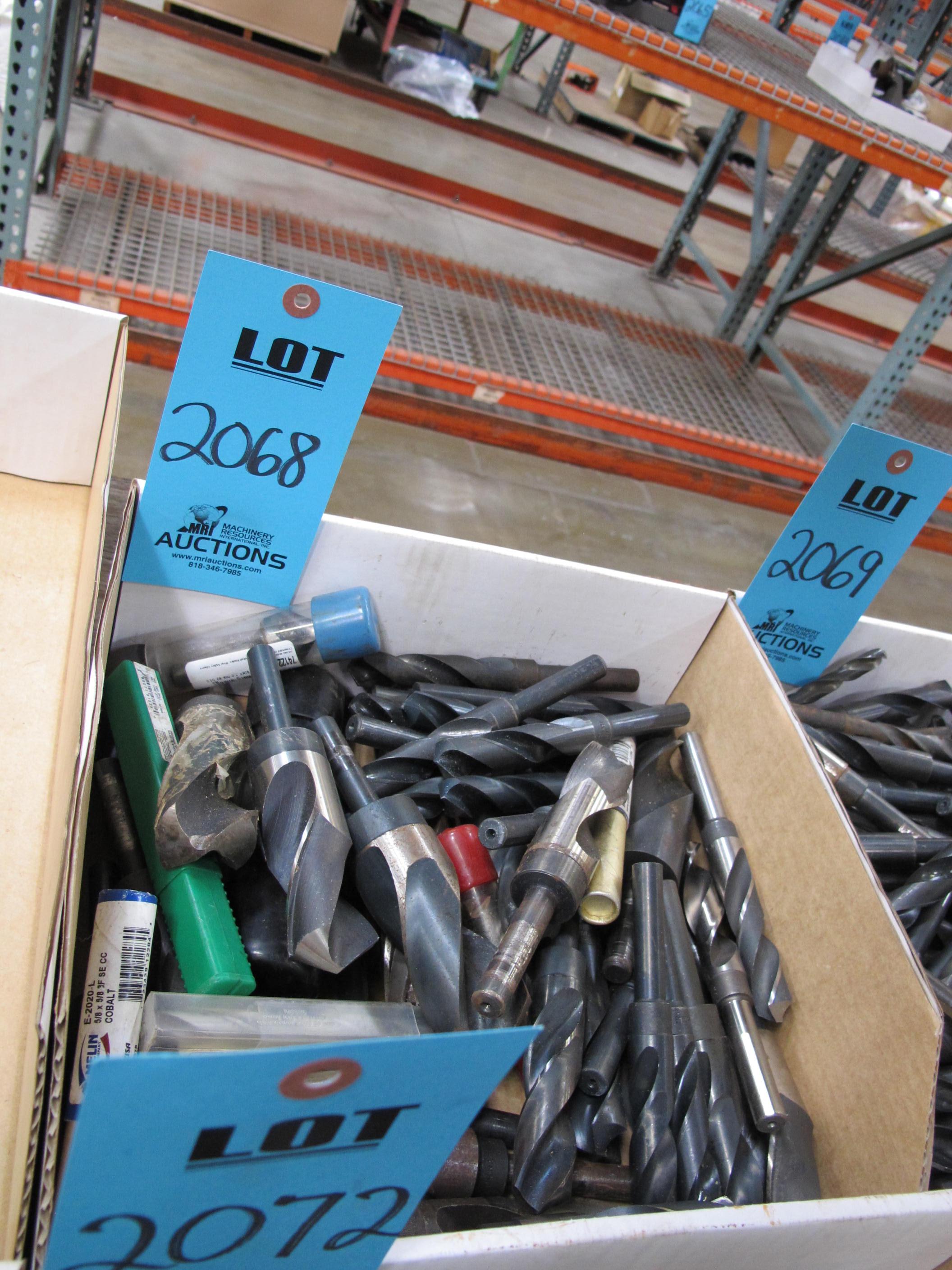 LOT TO INCLUDE: (2) MELIN COBALT 5/8" DRILLS, HIGH SPEED STEEL DRILLS, VARIED SIZES-2068