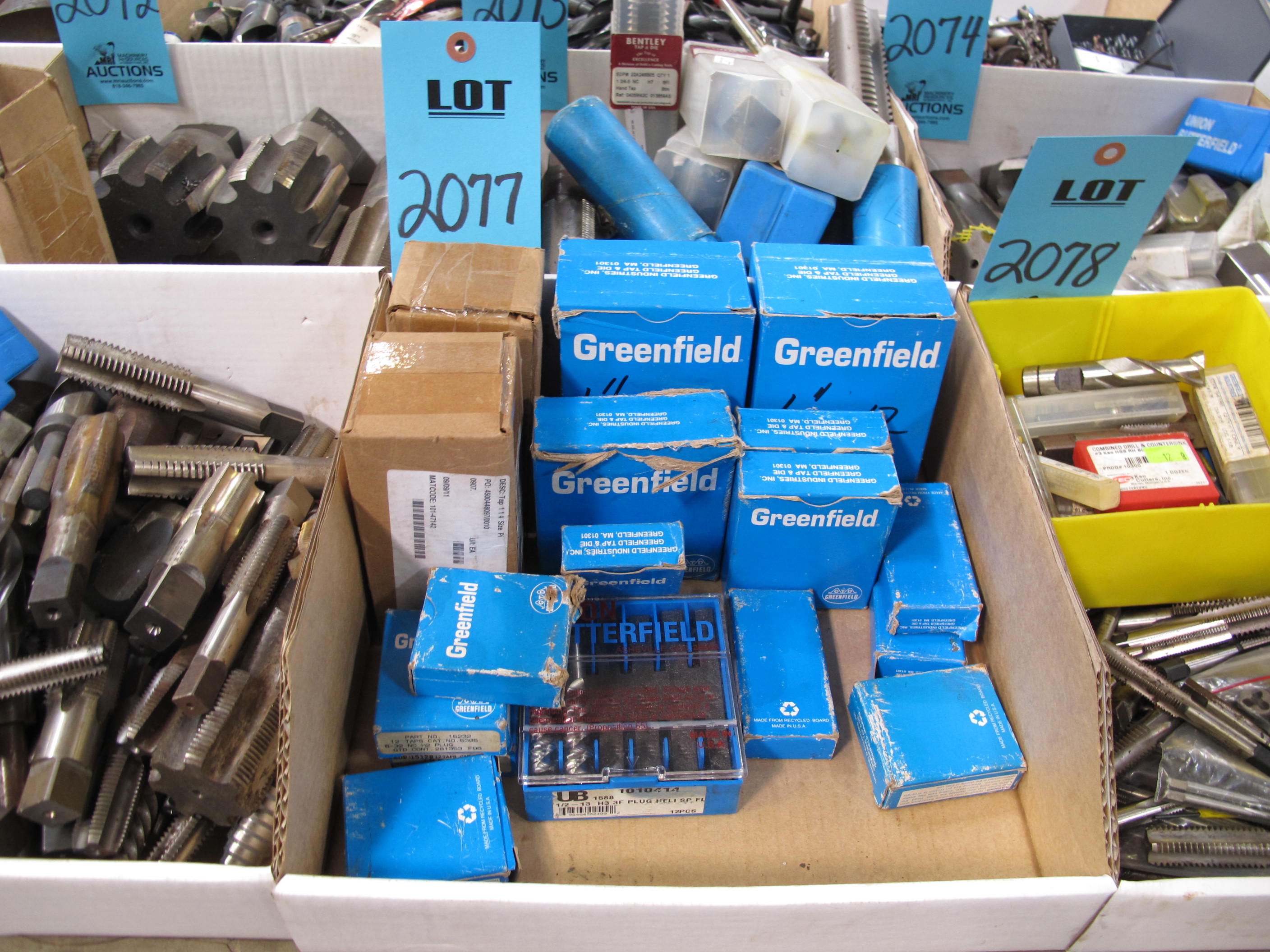 LOT TO INCLUDE GREENDFIELD: TAPS, VARIED SIZES (IN BOX)-2077