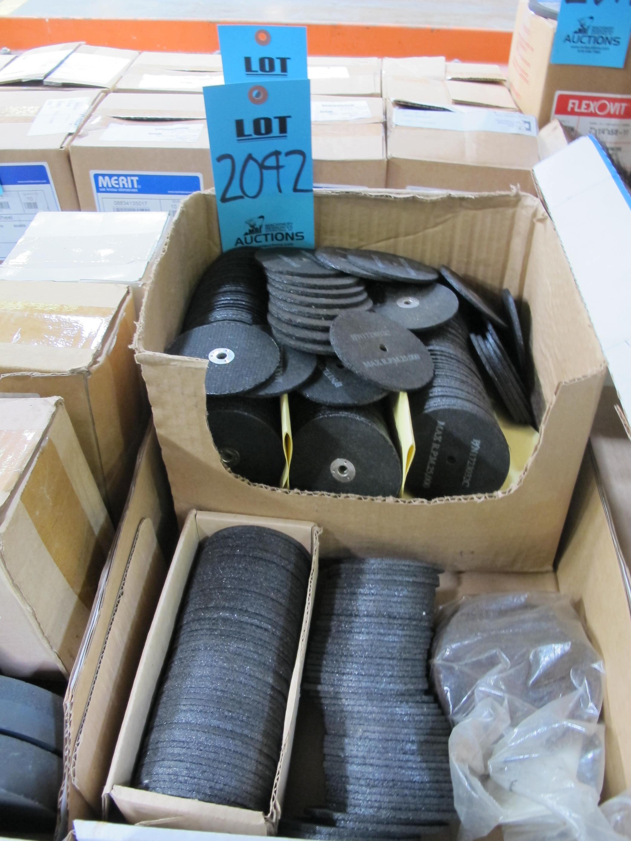 LOT TO INCLUDE SPEDECUT AND 3M: (300~) DEPRESSED CENTER GRINDING WHEELS, 4" X 1/4" X 5/8", MISC. GRINDING WHEELS, SANDER BELTS, ABRASIVE RINGS-2092