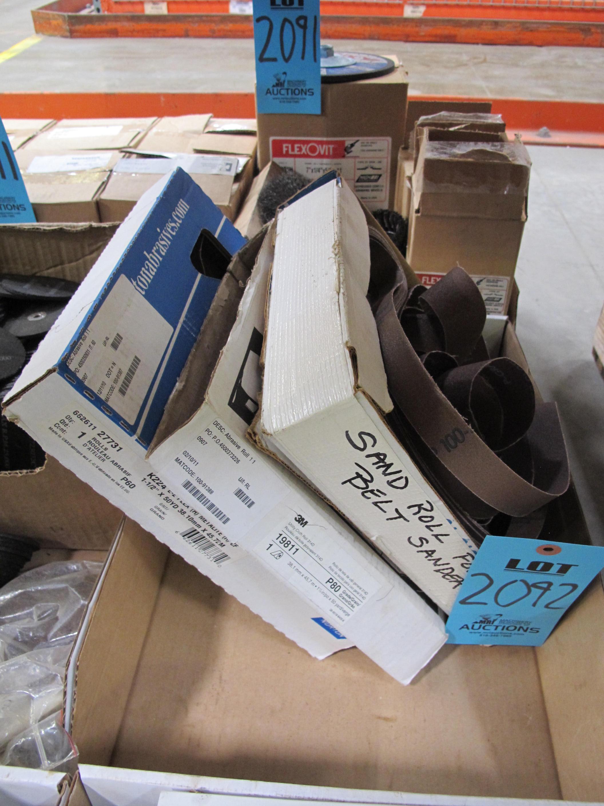 LOT TO INCLUDE SPEDECUT AND 3M: (300~) DEPRESSED CENTER GRINDING WHEELS, 4" X 1/4" X 5/8", MISC. GRINDING WHEELS, SANDER BELTS, ABRASIVE RINGS-2092