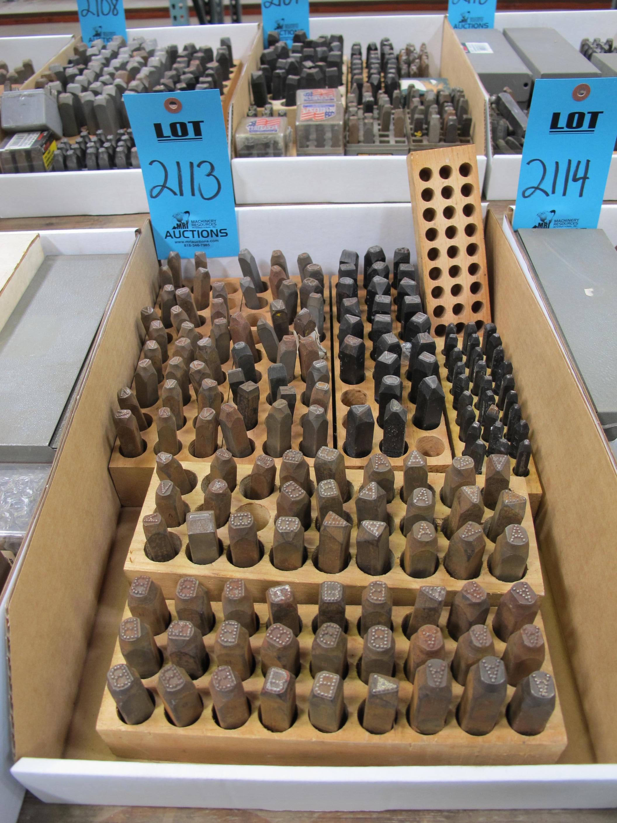 LOT TO INCLUDE STEEL STAMPS: (1) ALPHABETICAL SET 1/8", (5) PARTIAL ALPHABETICAL SETS-2113