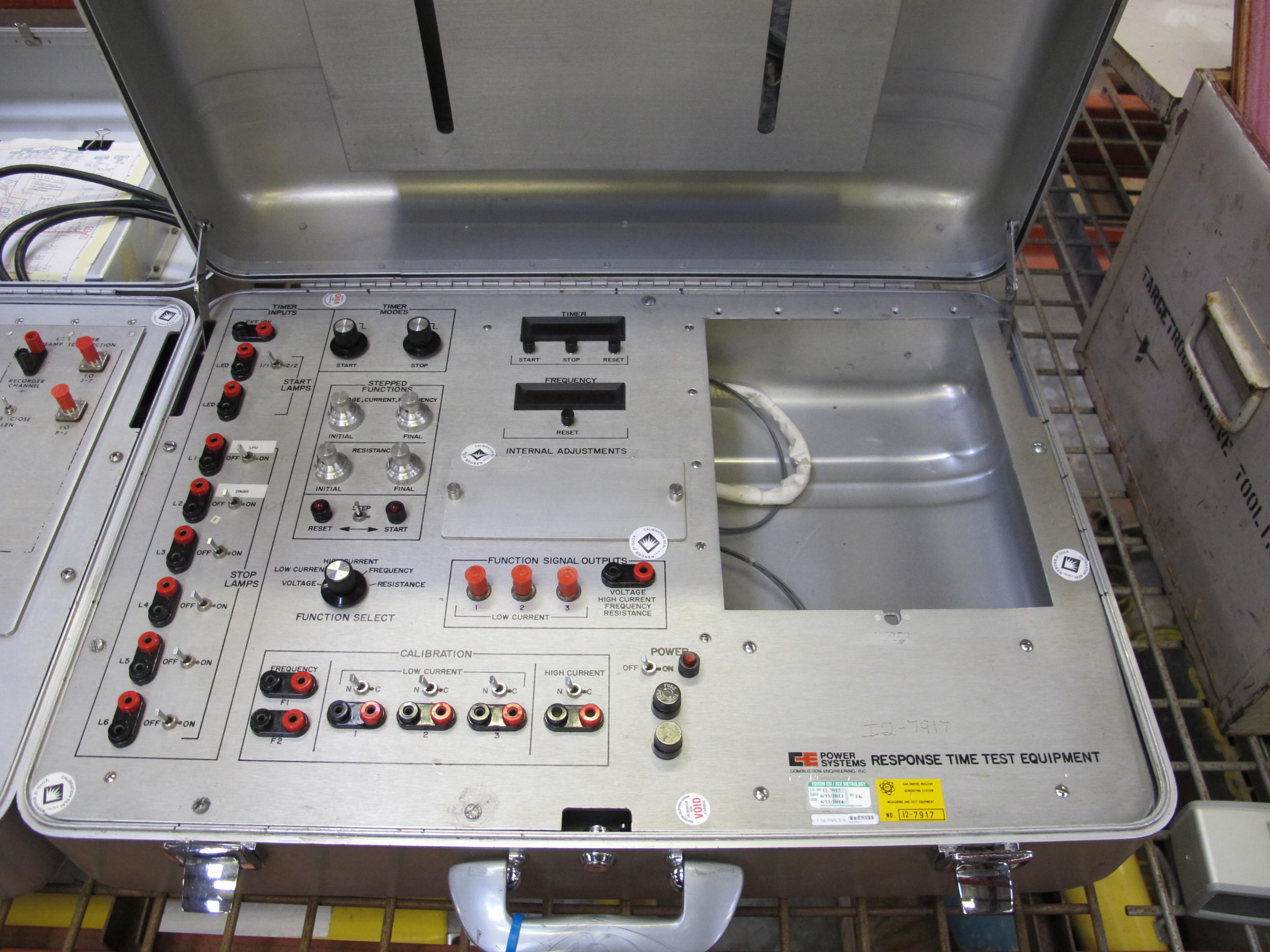 (2) POWER SYSTEMS COMBUSTION ENGINEERING RESPONSE TIME TEST PORTABLE EQUIPMENT, IN HEAVY DUTY CASES, TEST FUNCTIONS INCLUDE: VOLTAGE, LOW CURRENT, HIGH CURRENT, FREQUENCY, AND RESISTANCE-2150